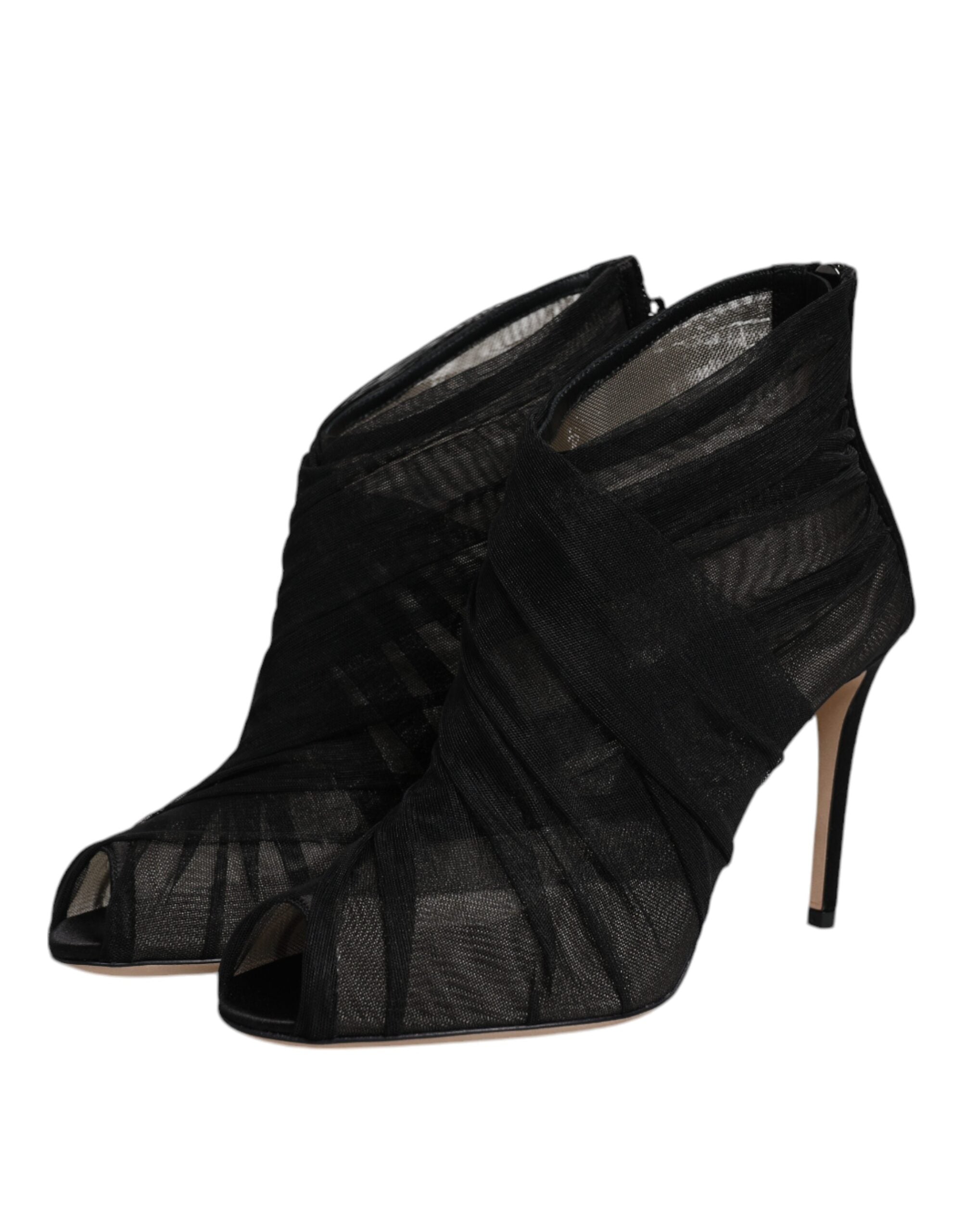Dolce & Gabbana Black Mesh Stiletto Heels Ankle Boots Women's Shoes