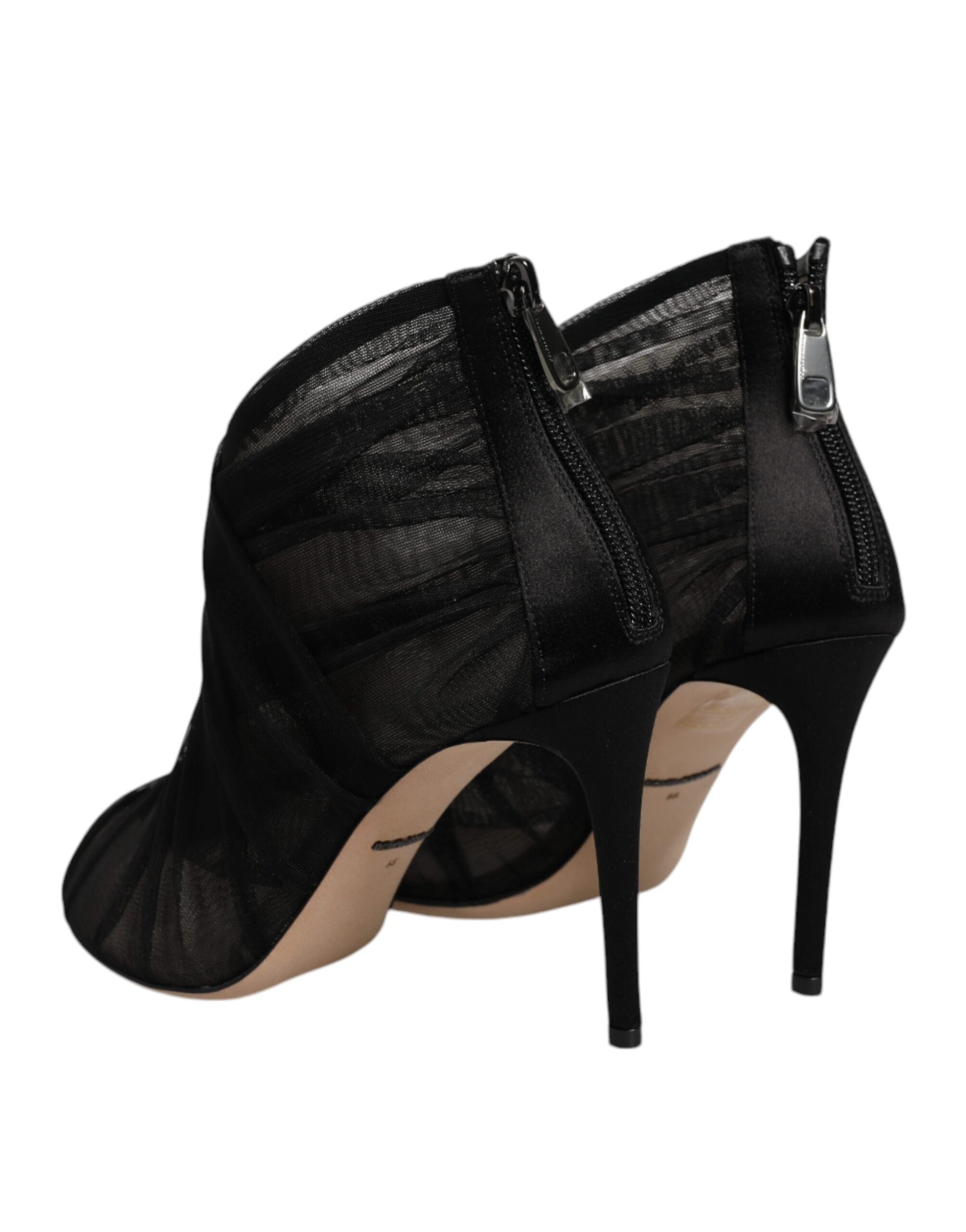 Dolce & Gabbana Black Mesh Stiletto Heels Ankle Boots Women's Shoes