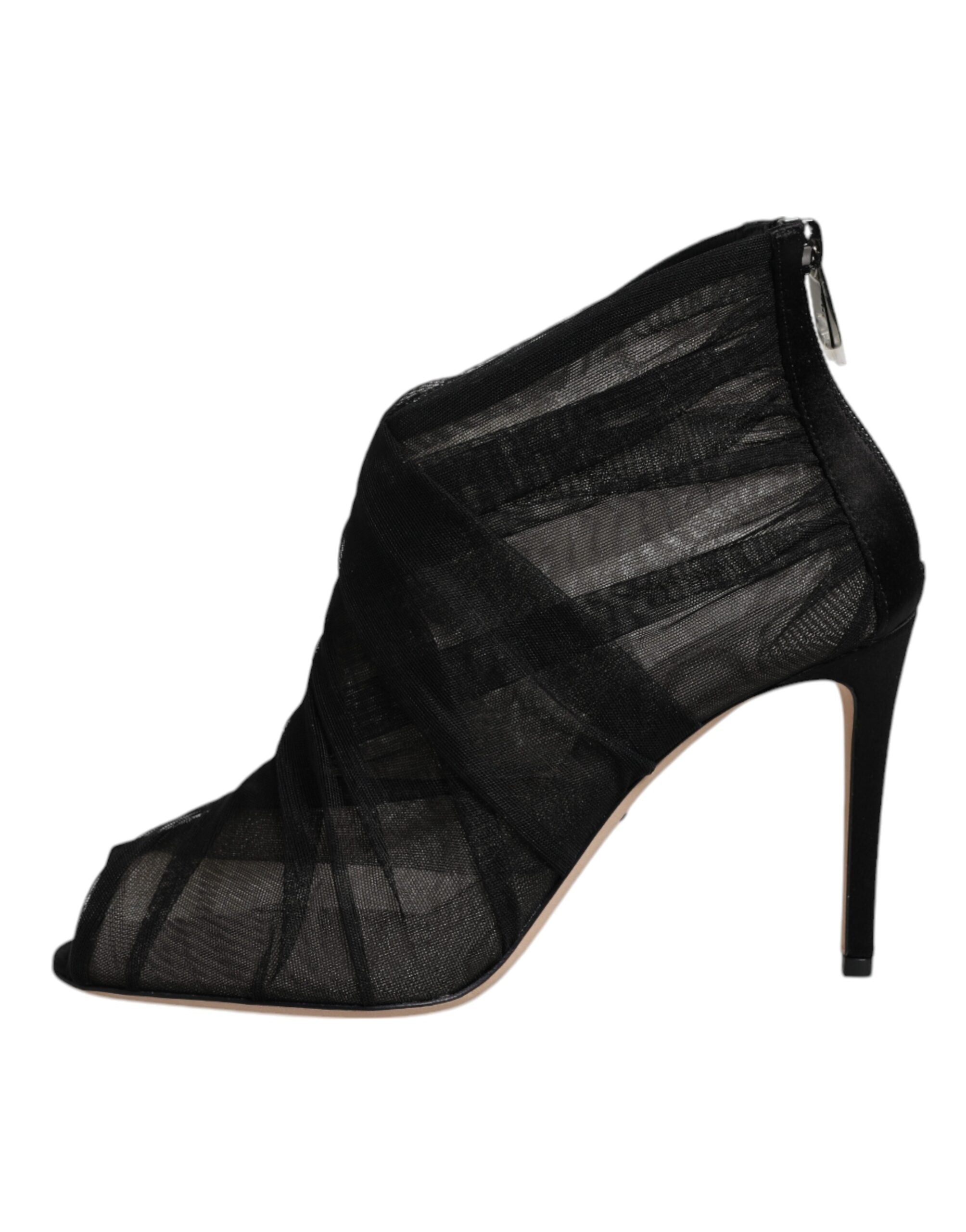 Dolce & Gabbana Black Mesh Stiletto Heels Ankle Boots Women's Shoes
