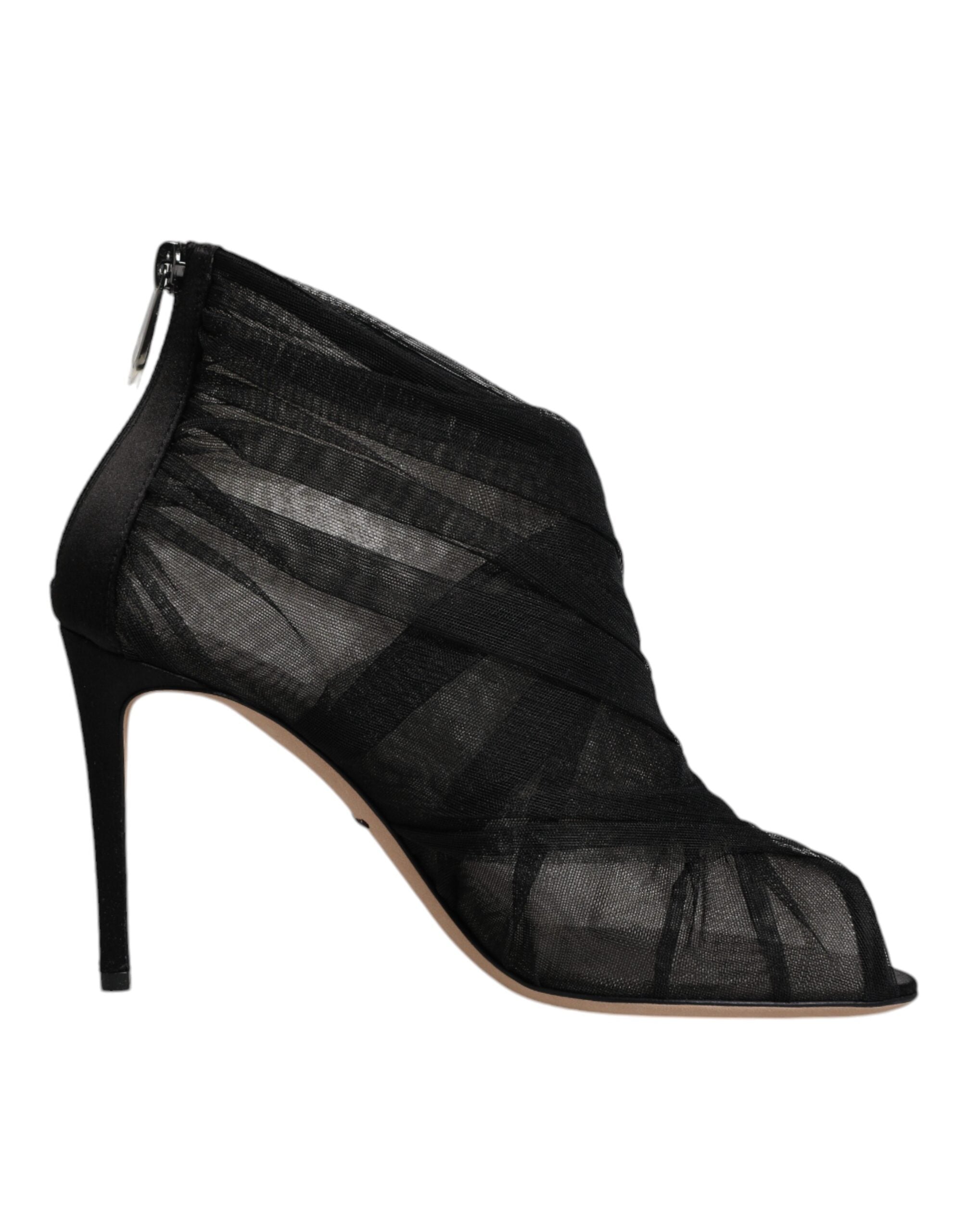 Dolce & Gabbana Black Mesh Stiletto Heels Ankle Boots Women's Shoes