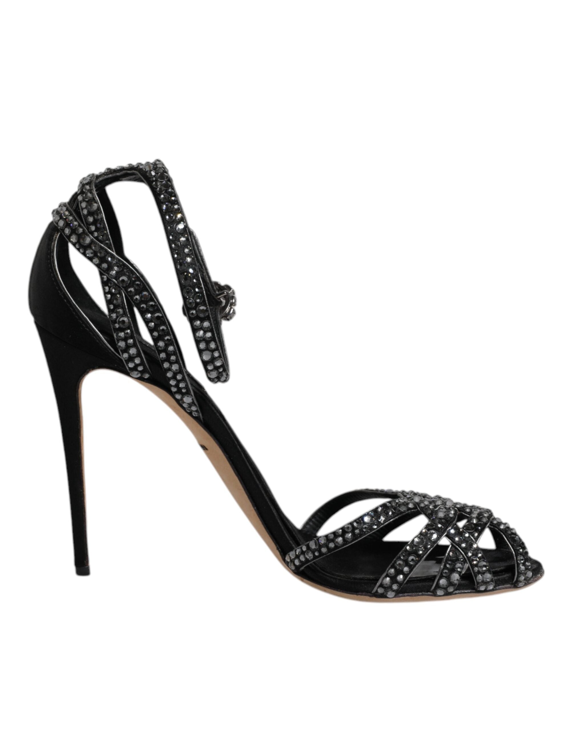 Dolce & Gabbana Black Strass Ankle Strap Heels Sandals Women's Shoes (Pre-Owned)