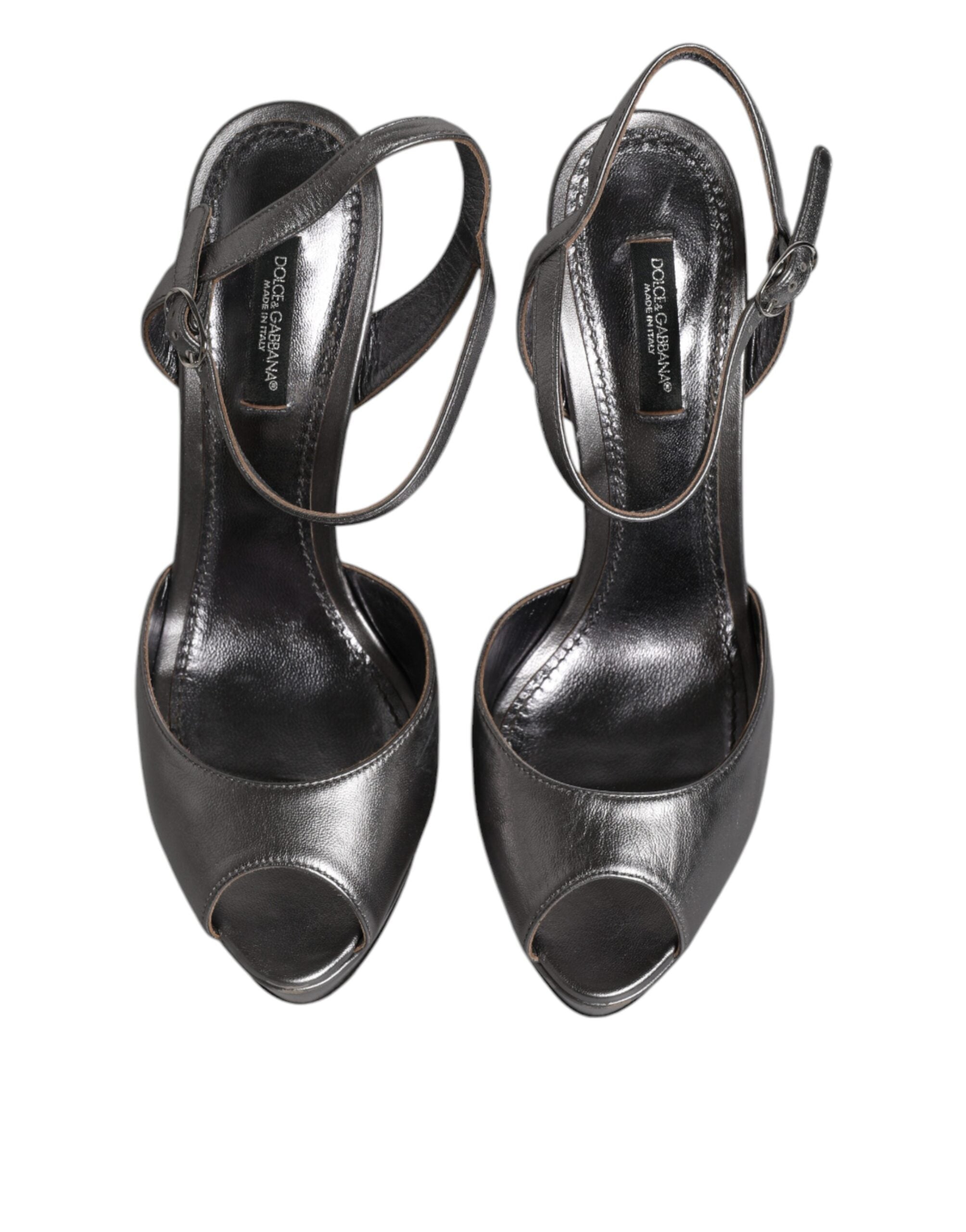 Dolce & Gabbana Silver Leather Platform Heels Sandals Women's Shoes (Pre-Owned)