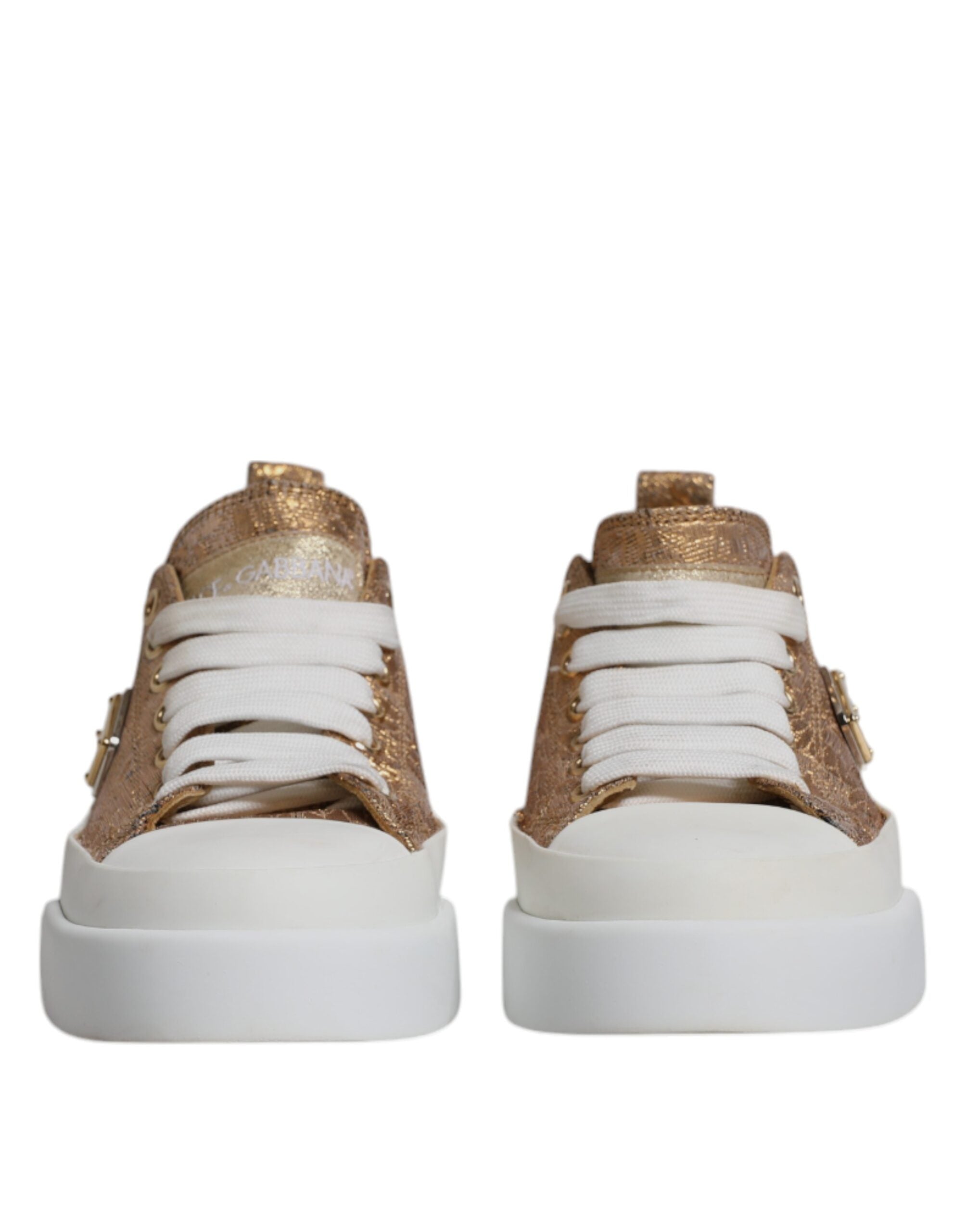 Dolce & Gabbana Gold White Logo Low Top Sneakers Women's Shoes (Pre-Owned)