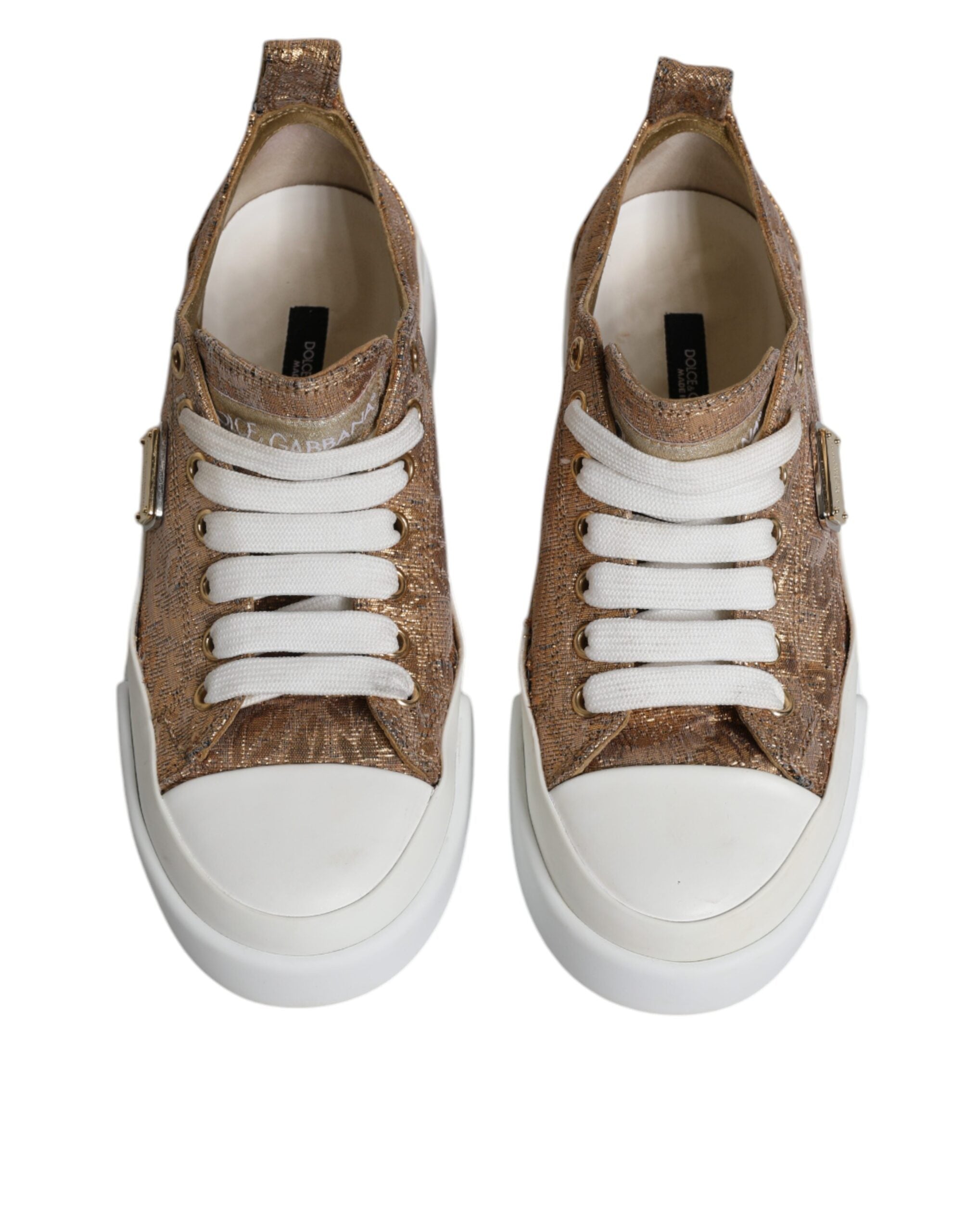 Dolce & Gabbana Gold White Logo Low Top Sneakers Women's Shoes (Pre-Owned)
