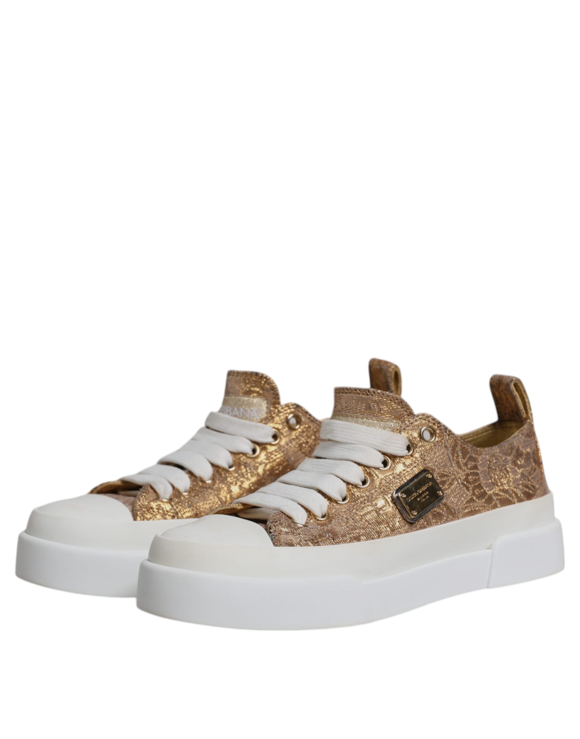 Dolce & Gabbana Gold White Logo Low Top Sneakers Women's Shoes (Pre-Owned)