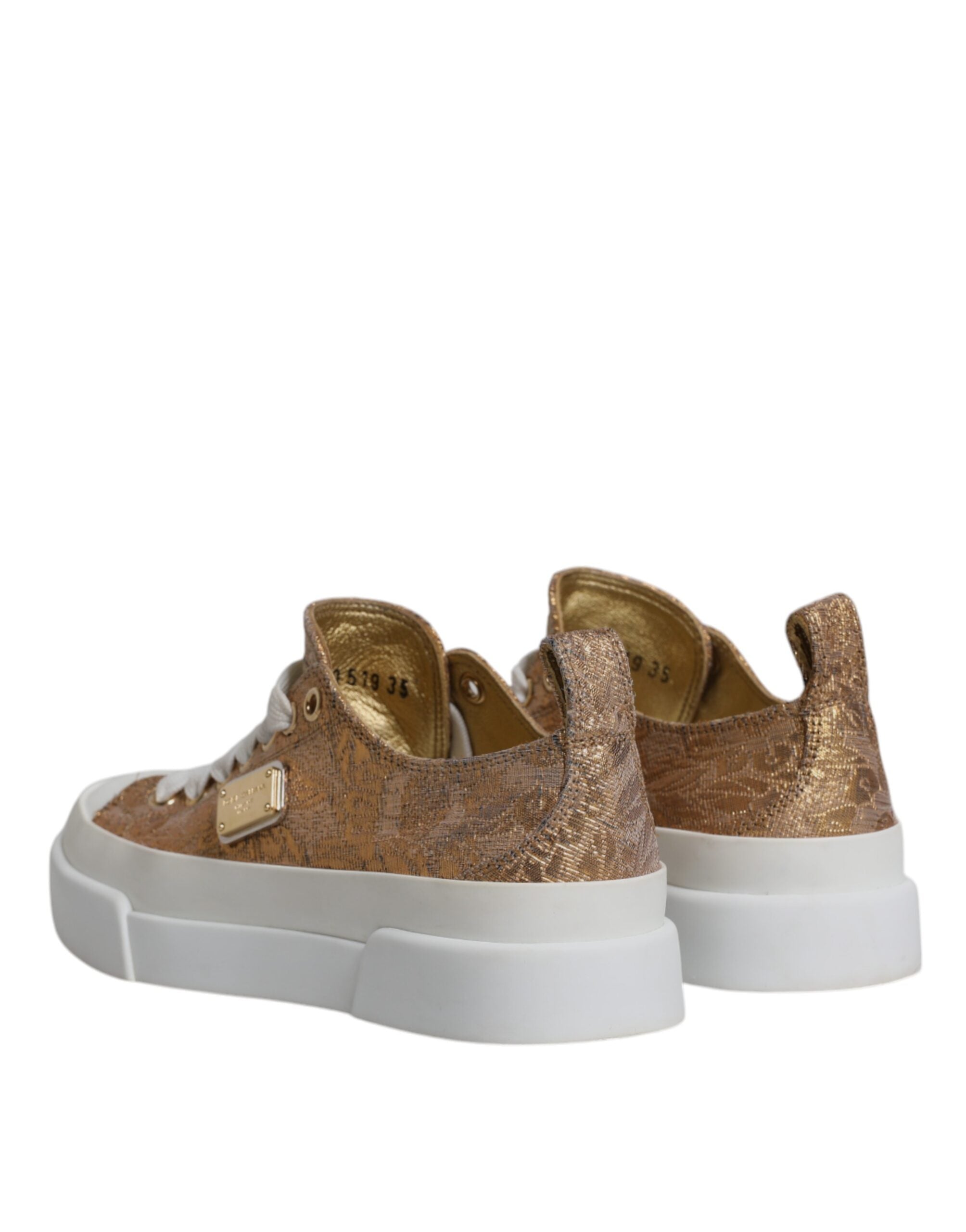 Dolce & Gabbana Gold White Logo Low Top Sneakers Women's Shoes (Pre-Owned)