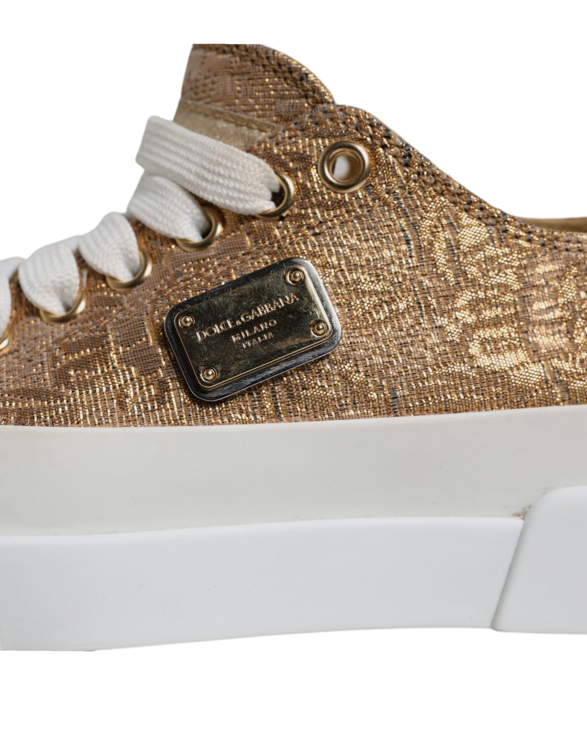 Dolce & Gabbana Gold White Logo Low Top Sneakers Women's Shoes (Pre-Owned)