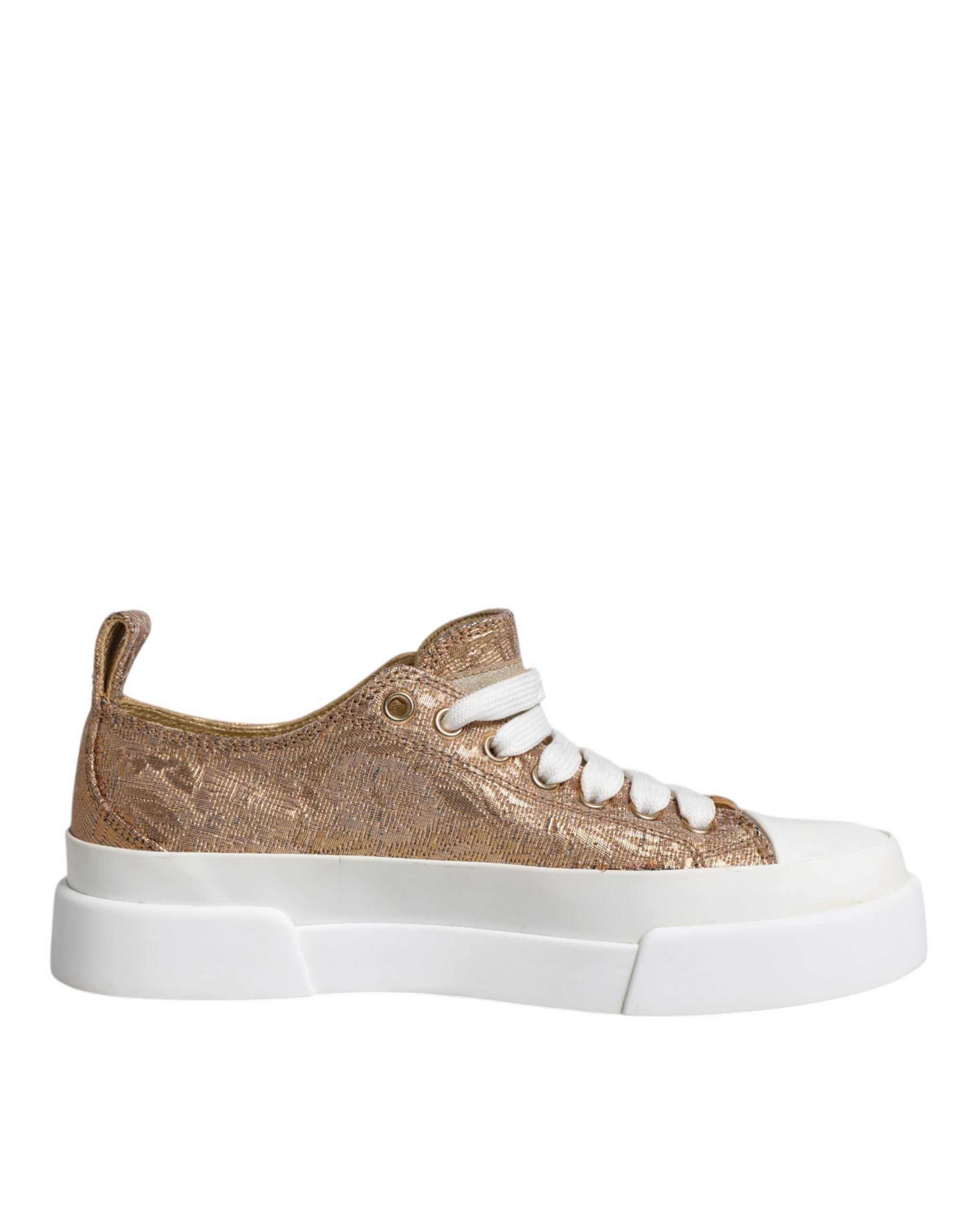 Dolce & Gabbana Gold White Logo Low Top Sneakers Women's Shoes (Pre-Owned)