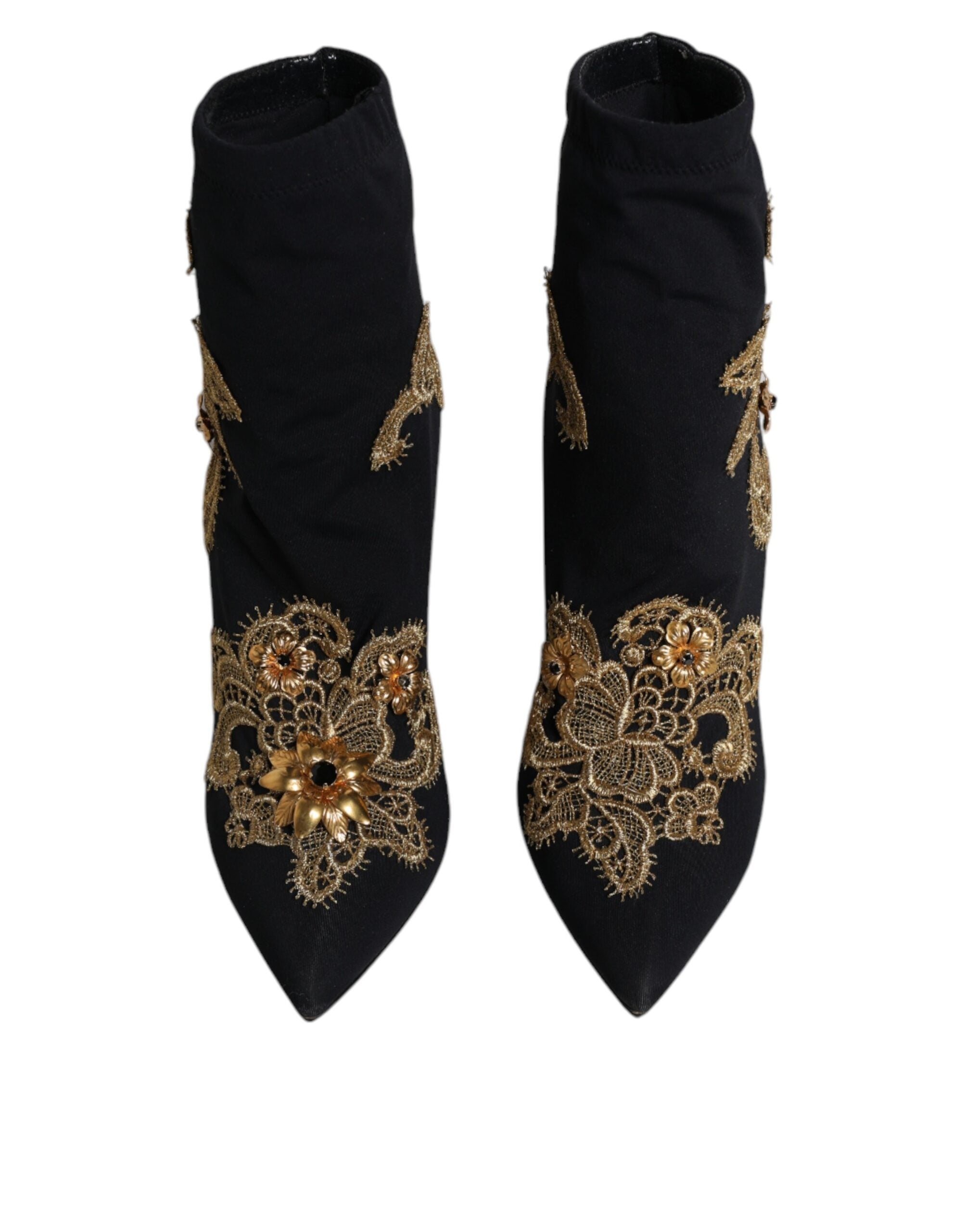 Dolce & Gabbana Black Gold Embroidery Slip On Boots Women's Shoes (Pre-Owned)