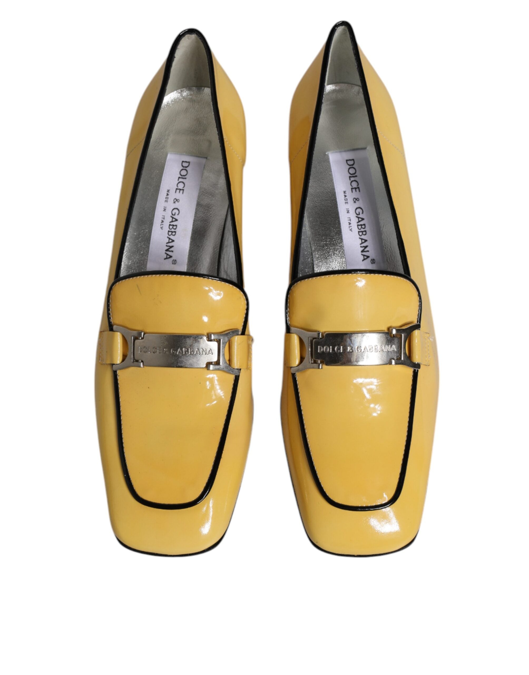 Dolce & Gabbana Yellow Leather Logo Plaque Slip On Mocassin Women's Shoes (Pre-Owned)