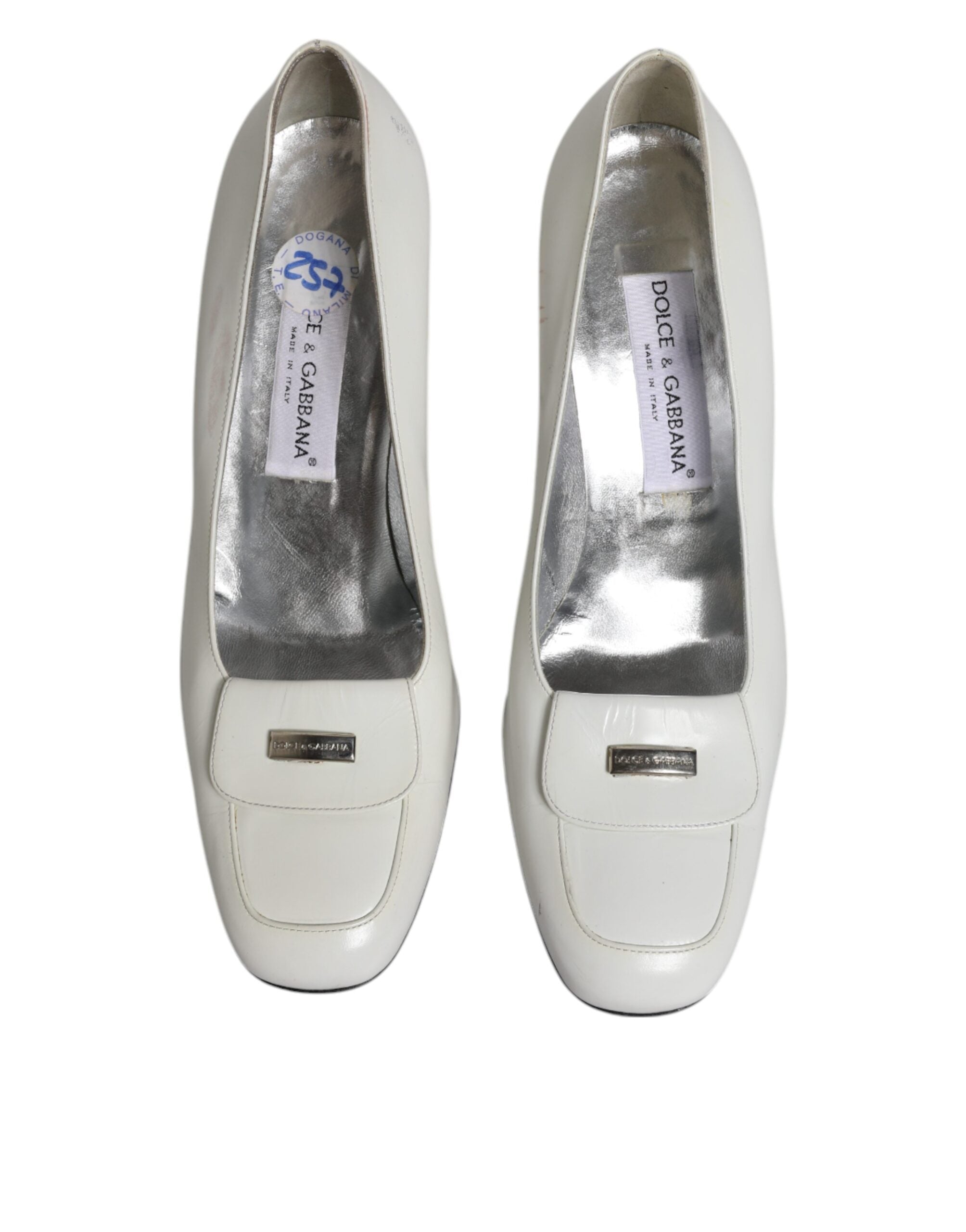 Dolce & Gabbana White Leather Block Heels Pumps Women's Shoes (Pre-Owned)