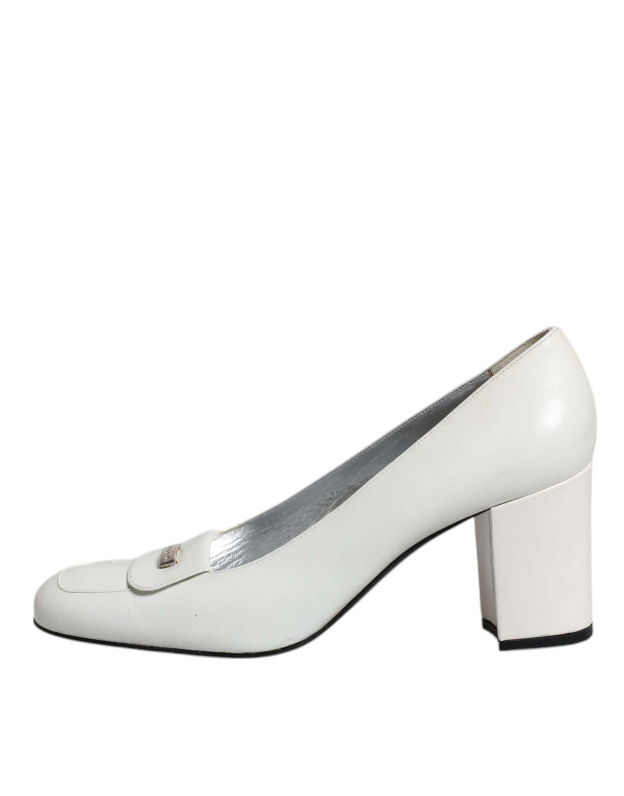 Dolce & Gabbana White Leather Block Heels Pumps Women's Shoes (Pre-Owned)