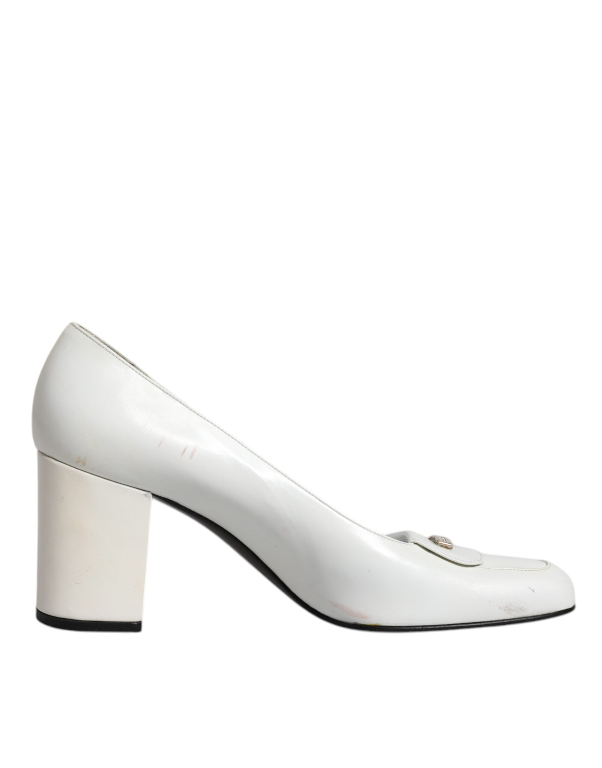 Dolce & Gabbana White Leather Block Heels Pumps Women's Shoes (Pre-Owned)