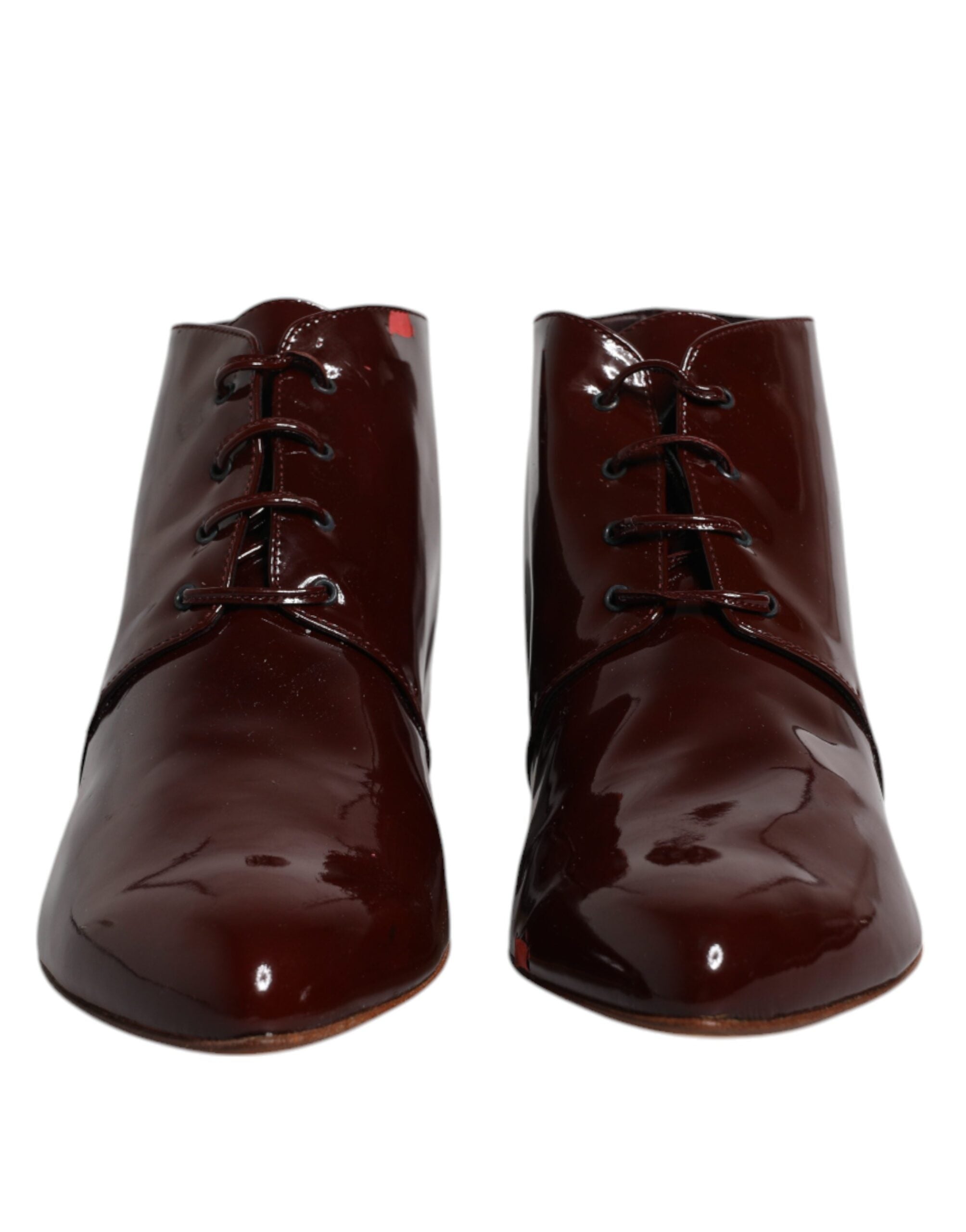 Dolce & Gabbana Maroon Leather Lace Up Ankle Boots Women's Shoes (Pre-Owned)