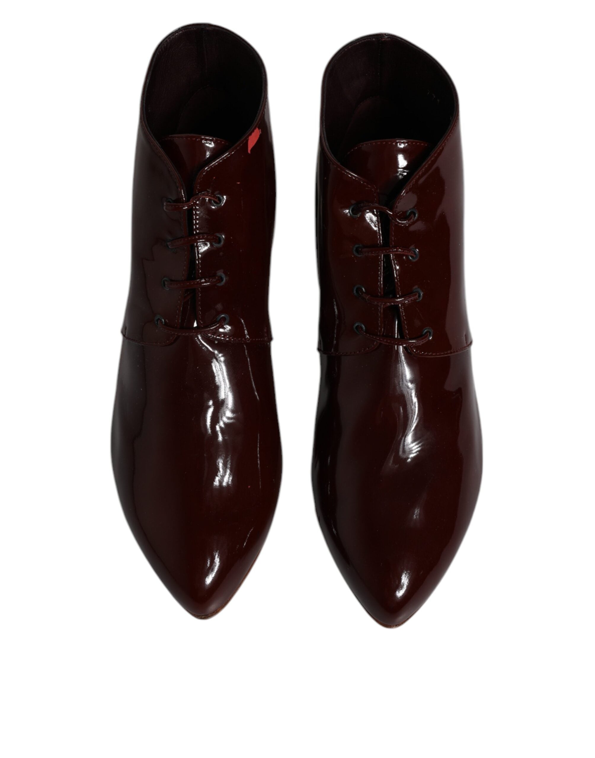 Dolce & Gabbana Maroon Leather Lace Up Ankle Boots Women's Shoes (Pre-Owned)