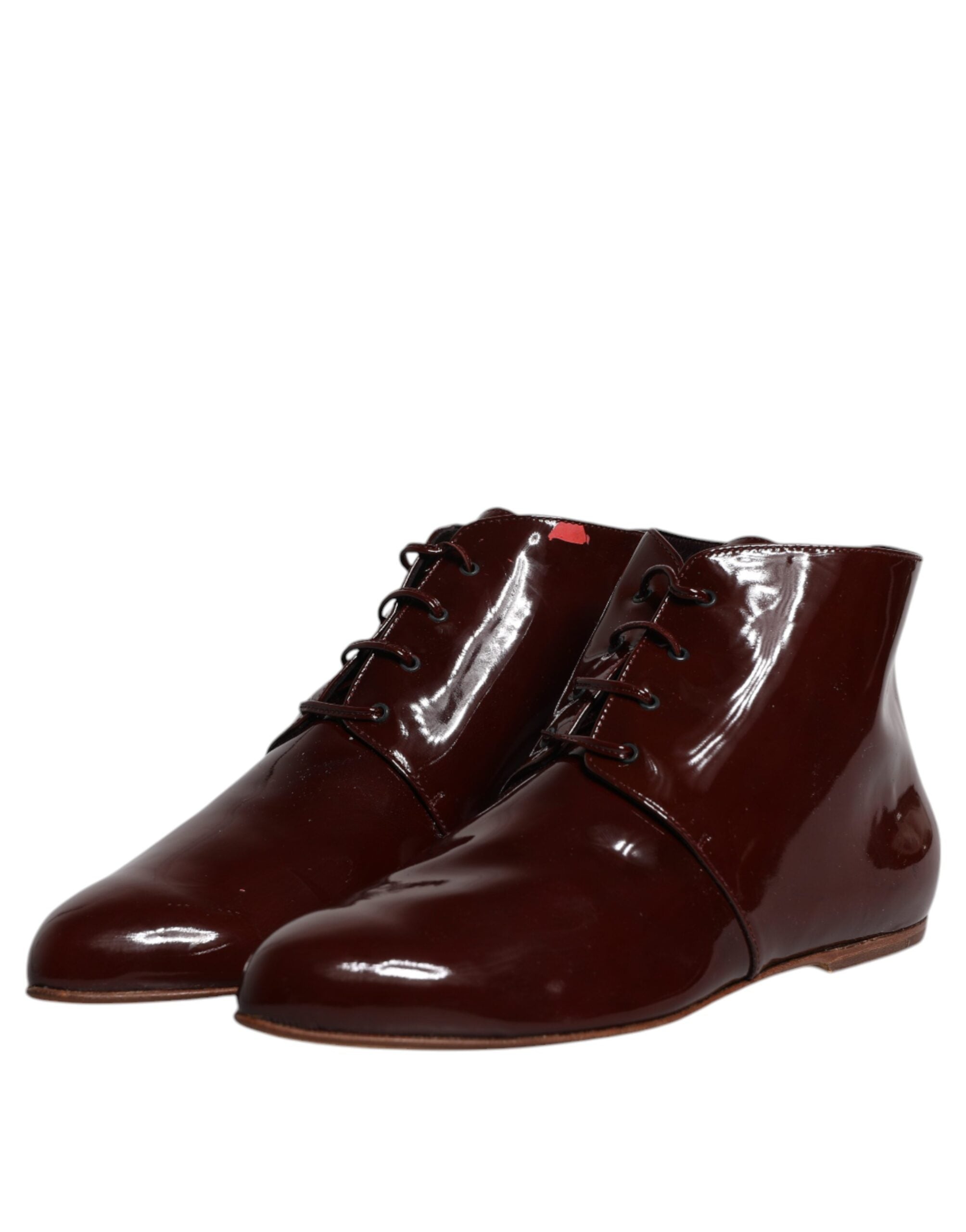 Dolce & Gabbana Maroon Leather Lace Up Ankle Boots Women's Shoes (Pre-Owned)