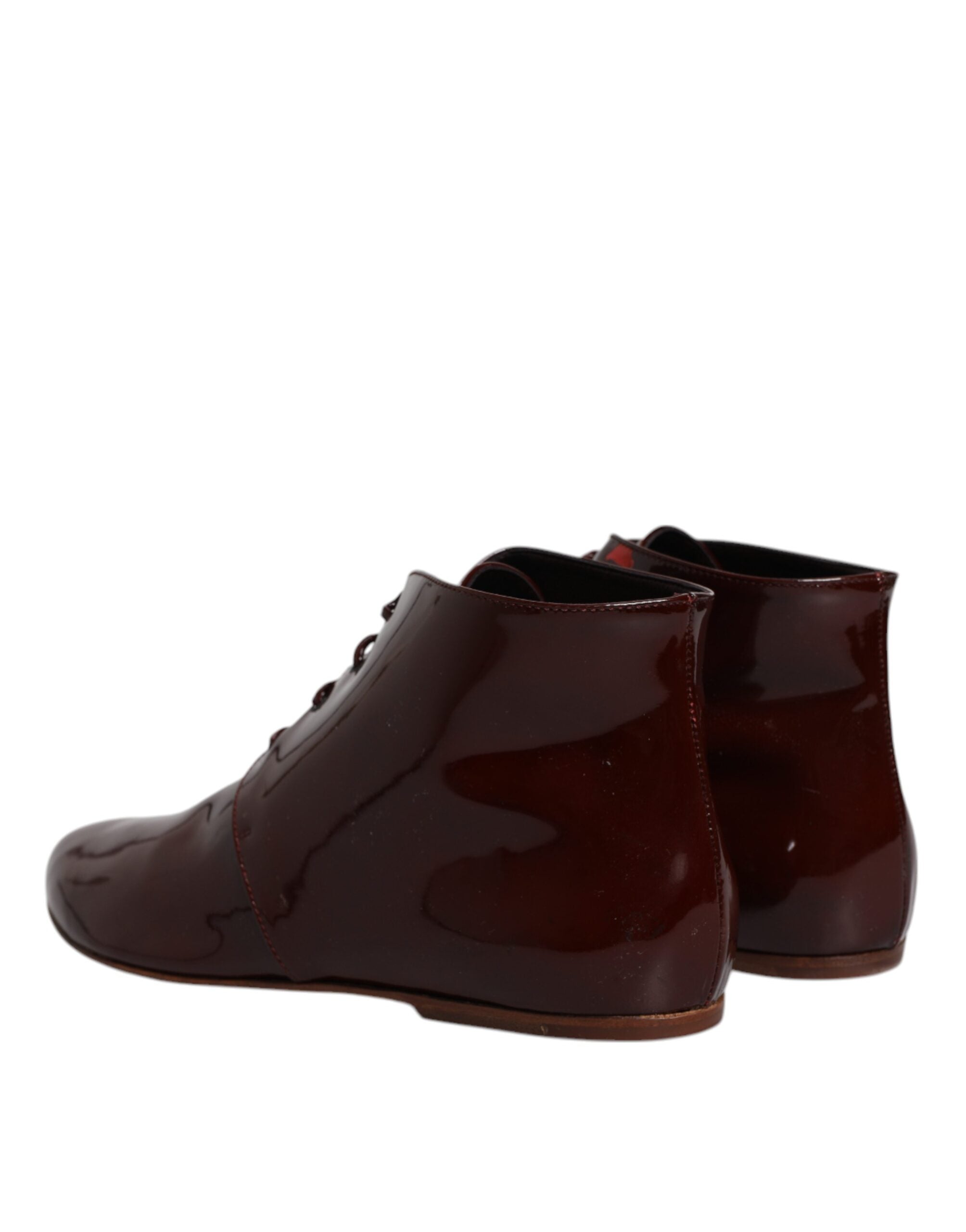 Dolce & Gabbana Maroon Leather Lace Up Ankle Boots Women's Shoes (Pre-Owned)