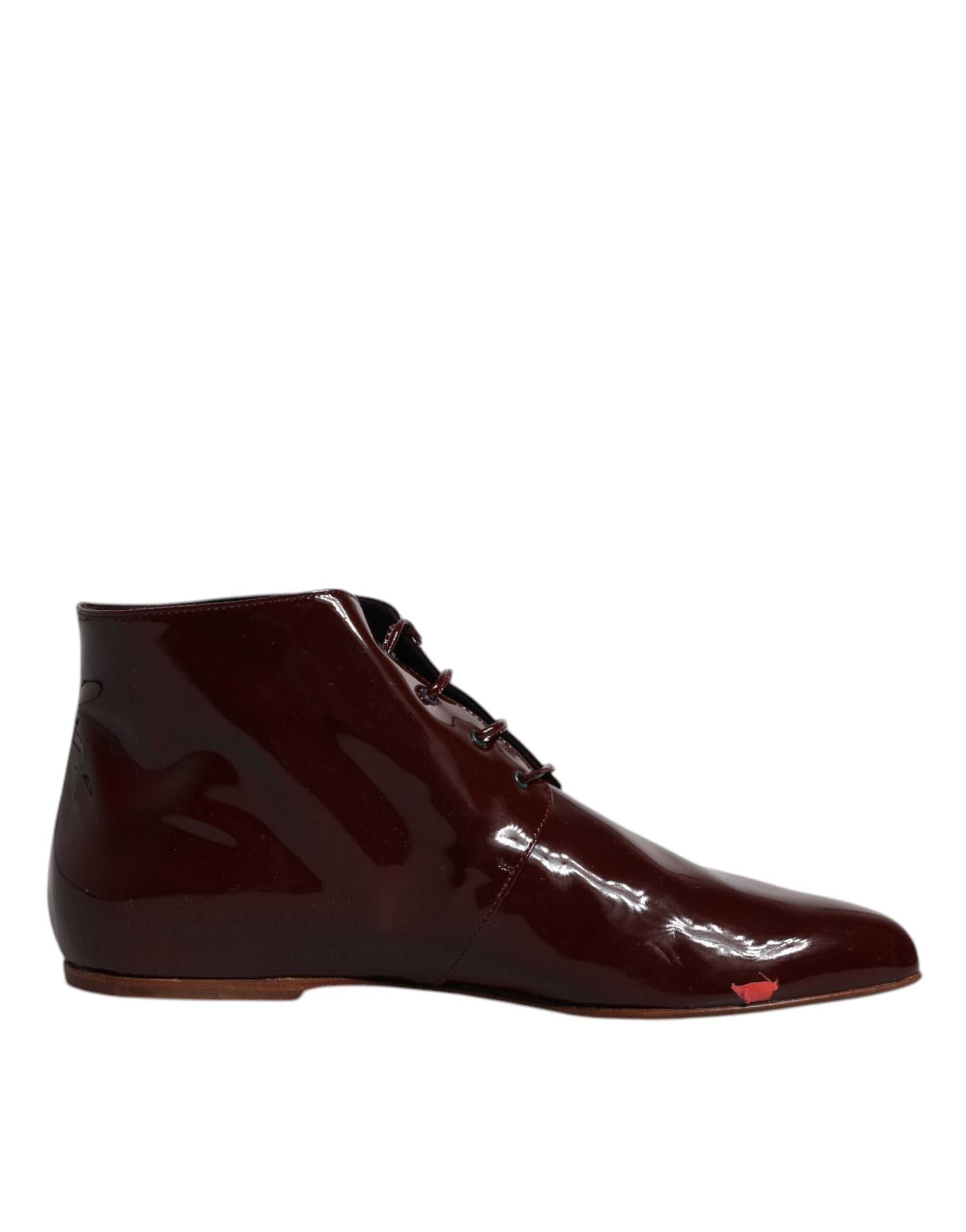 Dolce & Gabbana Maroon Leather Lace Up Ankle Boots Women's Shoes (Pre-Owned)