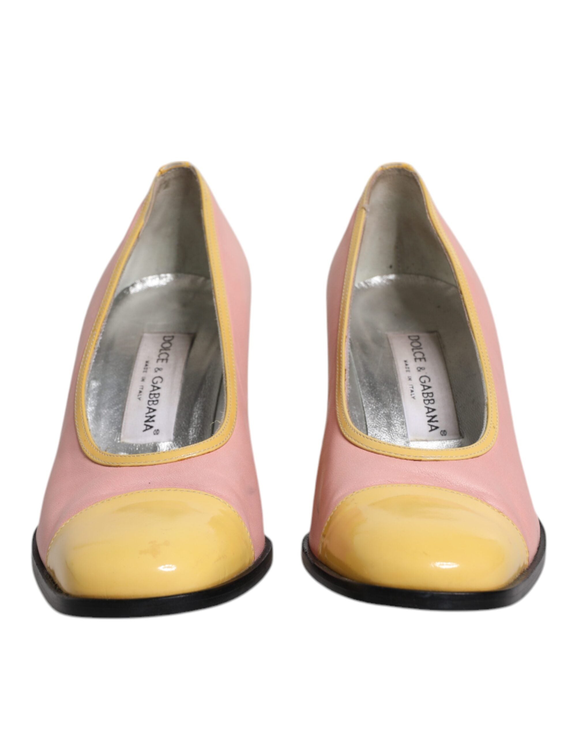 Dolce & Gabbana Pink Yellow Leather Block Heels Pumps Women's Shoes (Pre-Owned)