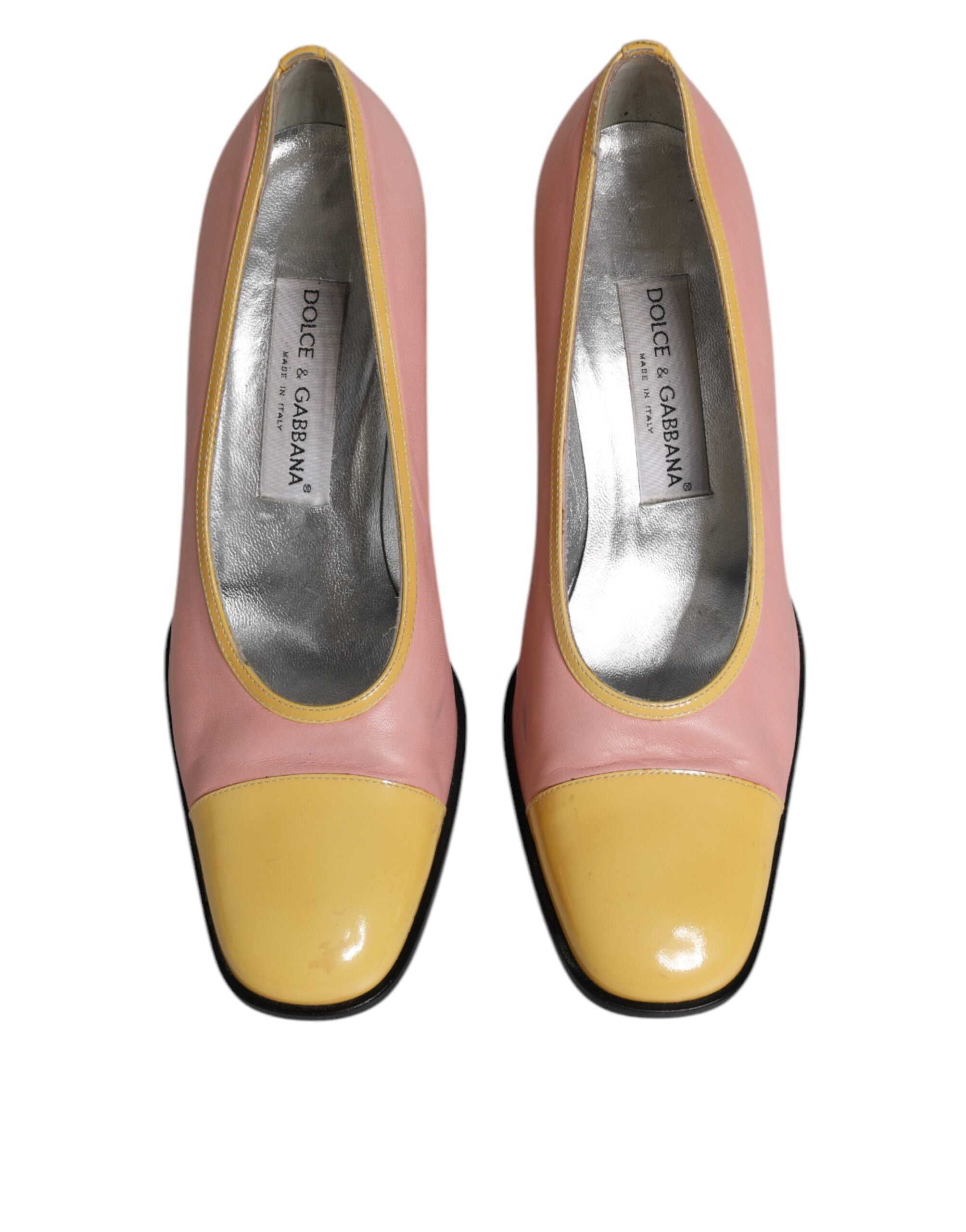 Dolce & Gabbana Pink Yellow Leather Block Heels Pumps Women's Shoes (Pre-Owned)