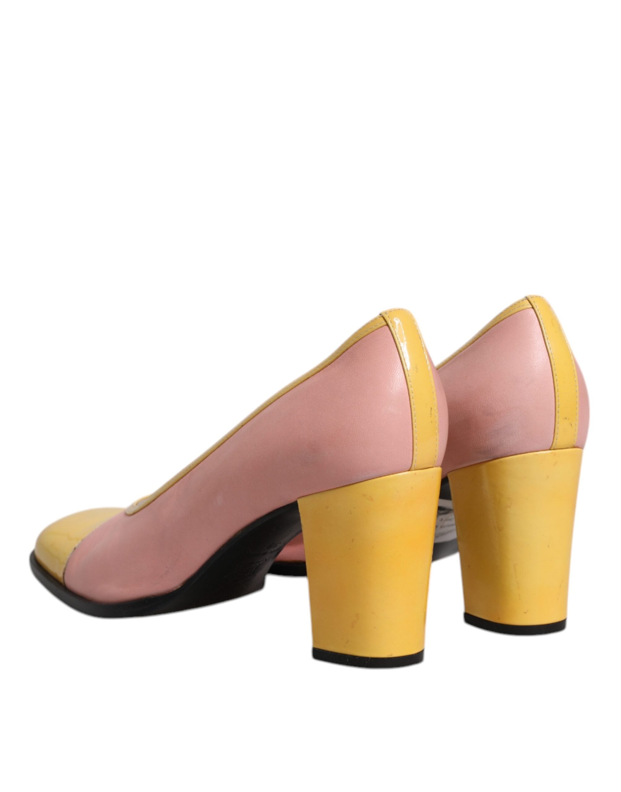 Dolce & Gabbana Pink Yellow Leather Block Heels Pumps Women's Shoes (Pre-Owned)
