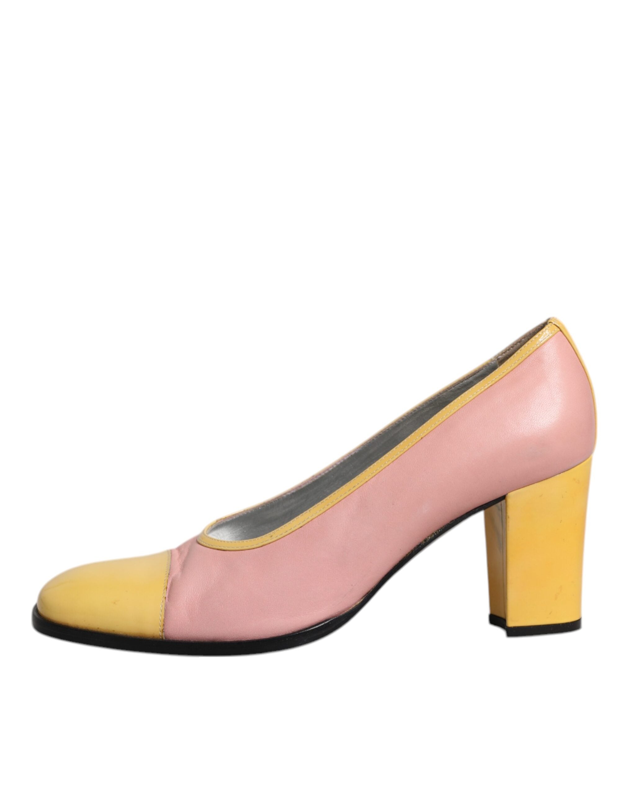 Dolce & Gabbana Pink Yellow Leather Block Heels Pumps Women's Shoes (Pre-Owned)