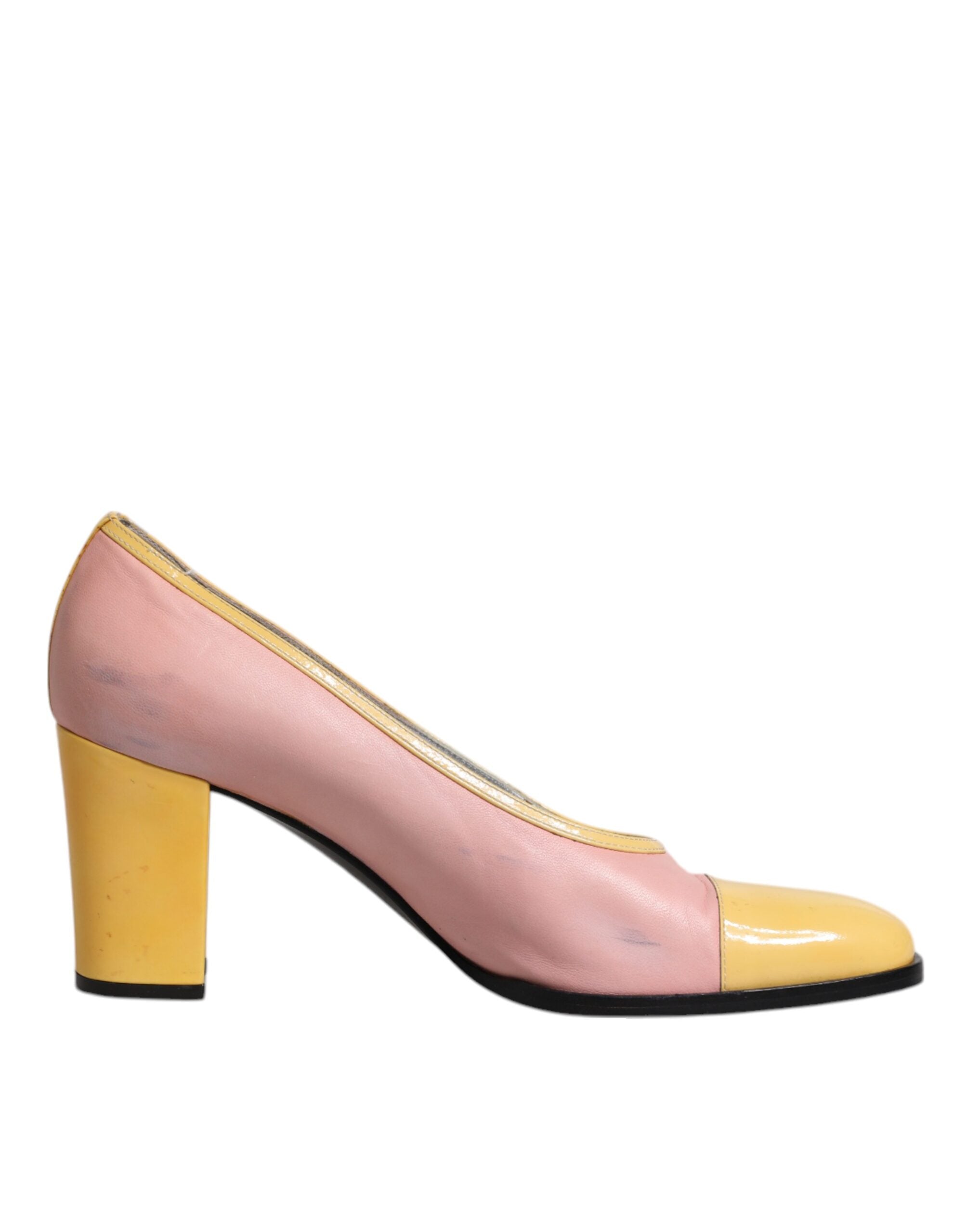 Dolce & Gabbana Pink Yellow Leather Block Heels Pumps Women's Shoes (Pre-Owned)