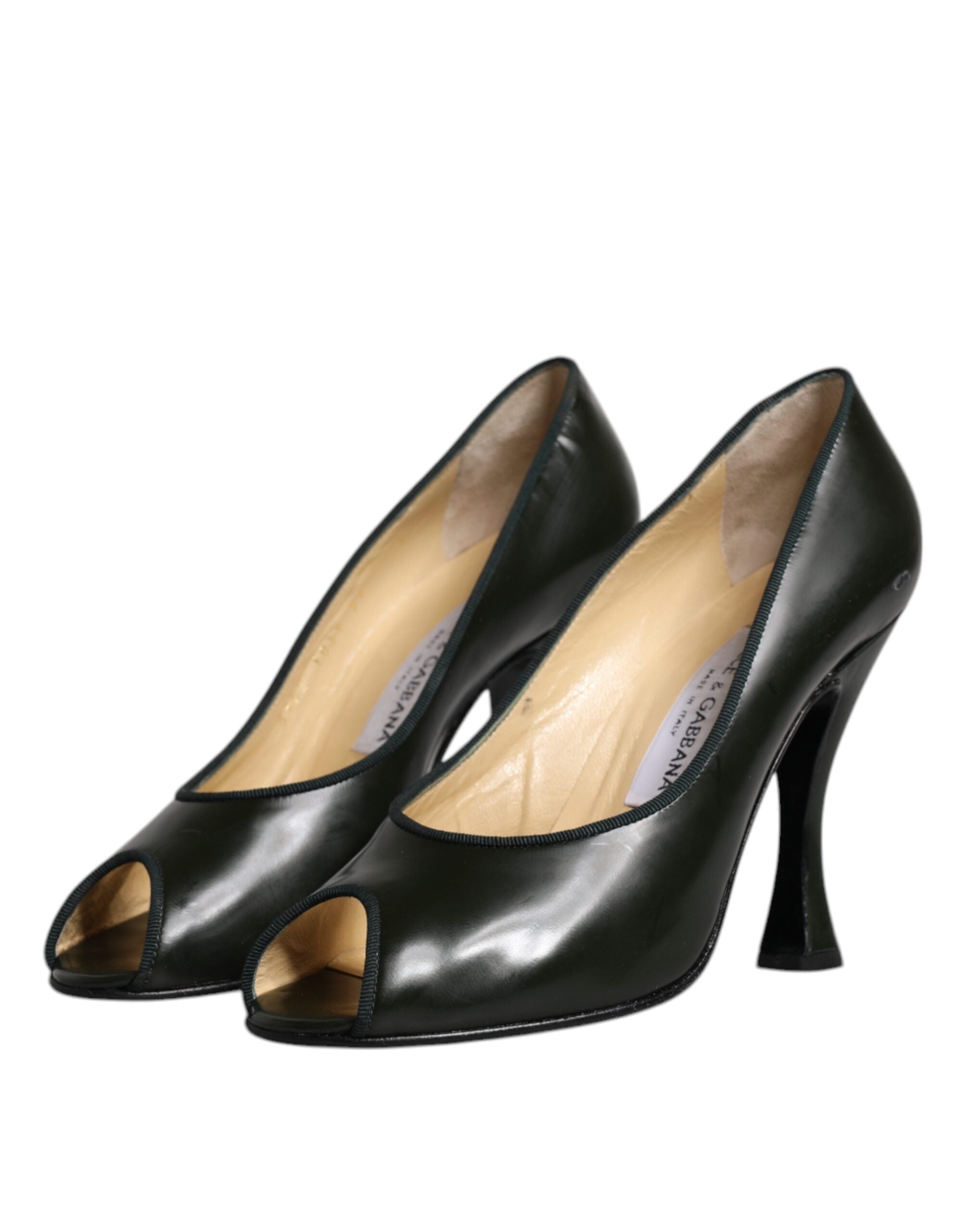 Dolce & Gabbana Green Leather Peep Toe Heels Pumps Women's Shoes (Pre-Owned)