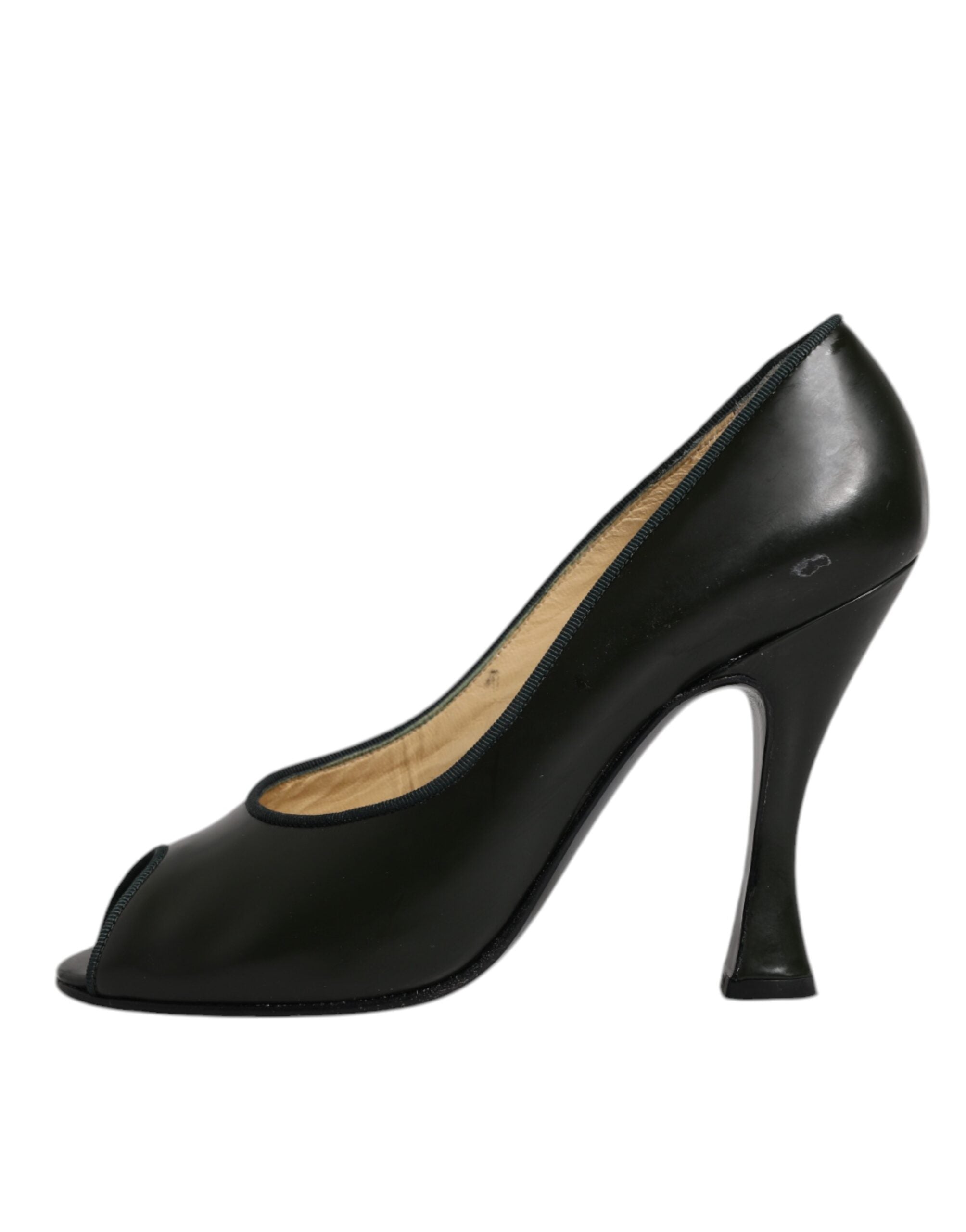Dolce & Gabbana Green Leather Peep Toe Heels Pumps Women's Shoes (Pre-Owned)