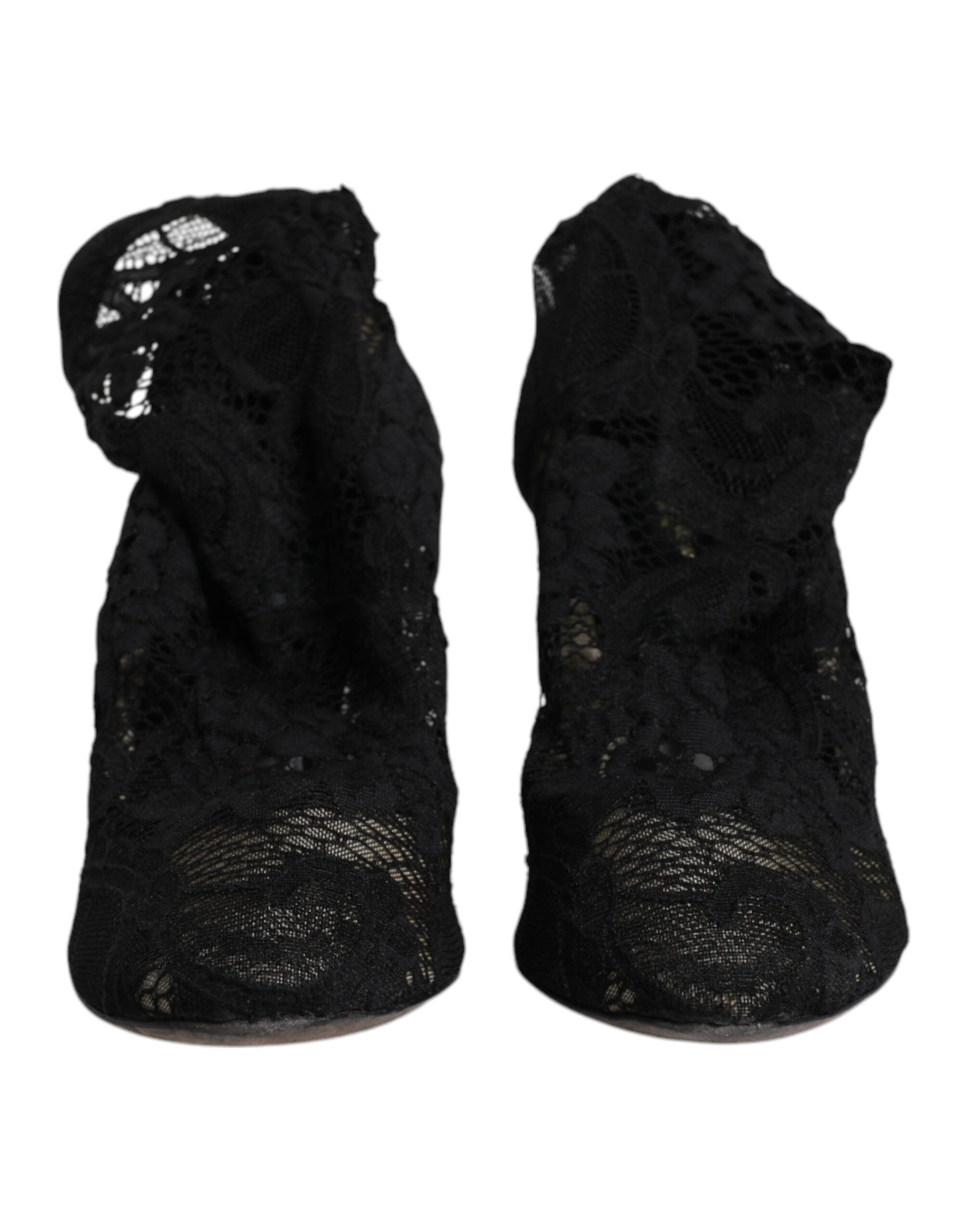 Dolce & Gabbana Black Lace Stretch Heels Mid Calf Boots Women's Shoes (Pre-Owned)