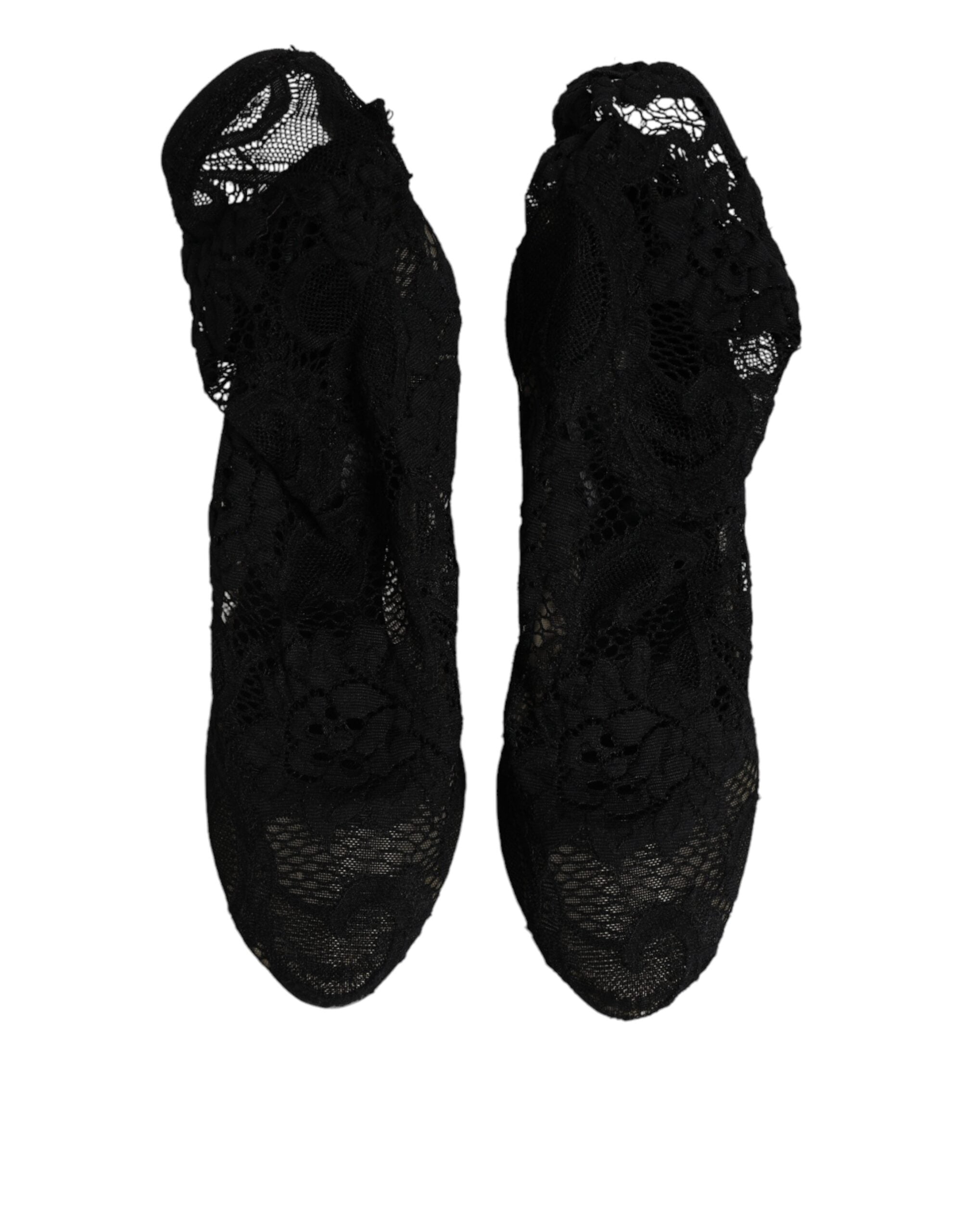 Dolce & Gabbana Black Lace Stretch Heels Mid Calf Boots Women's Shoes (Pre-Owned)