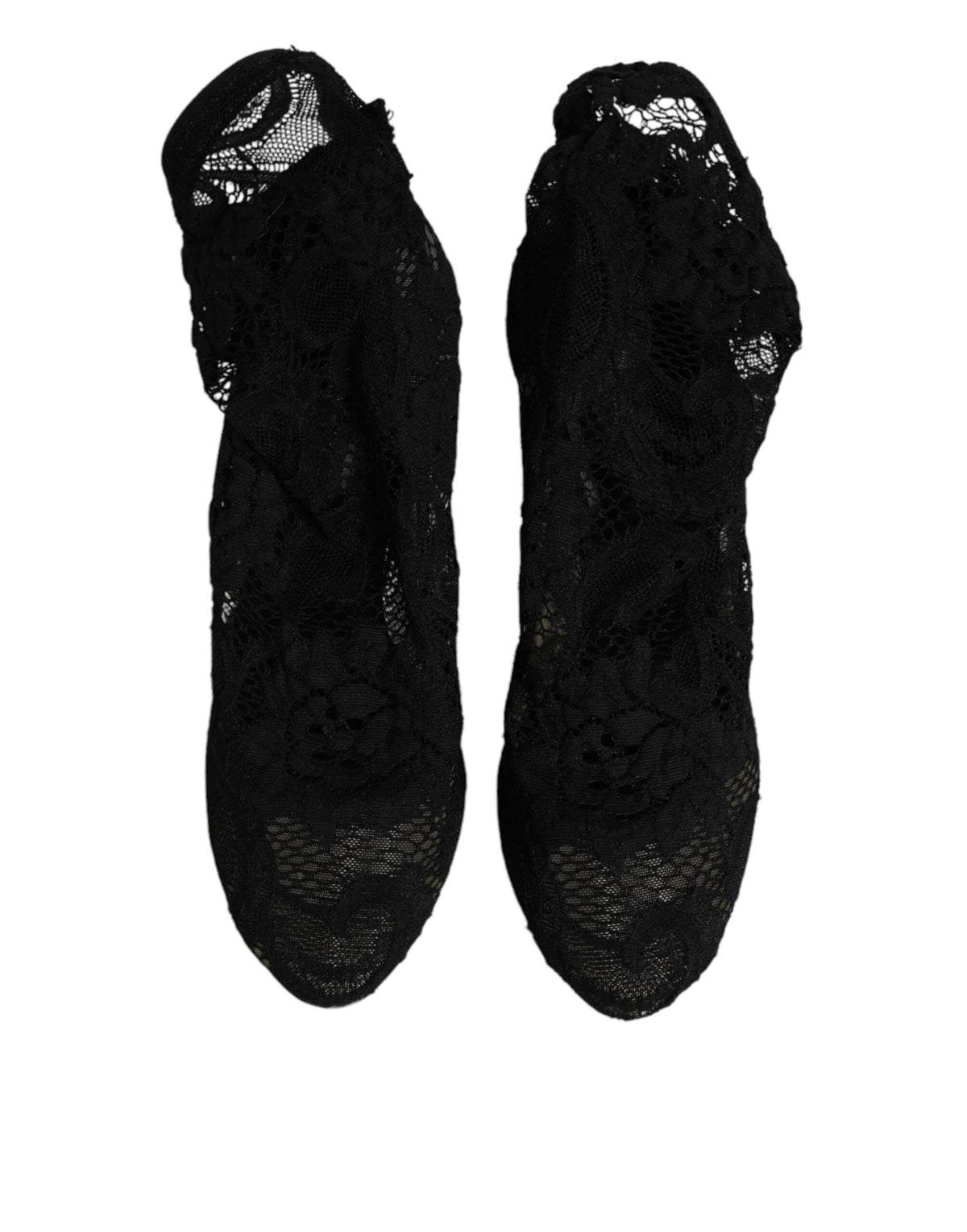 Dolce & Gabbana Black Lace Stretch Heels Mid Calf Boots Women's Shoes (Pre-Owned)