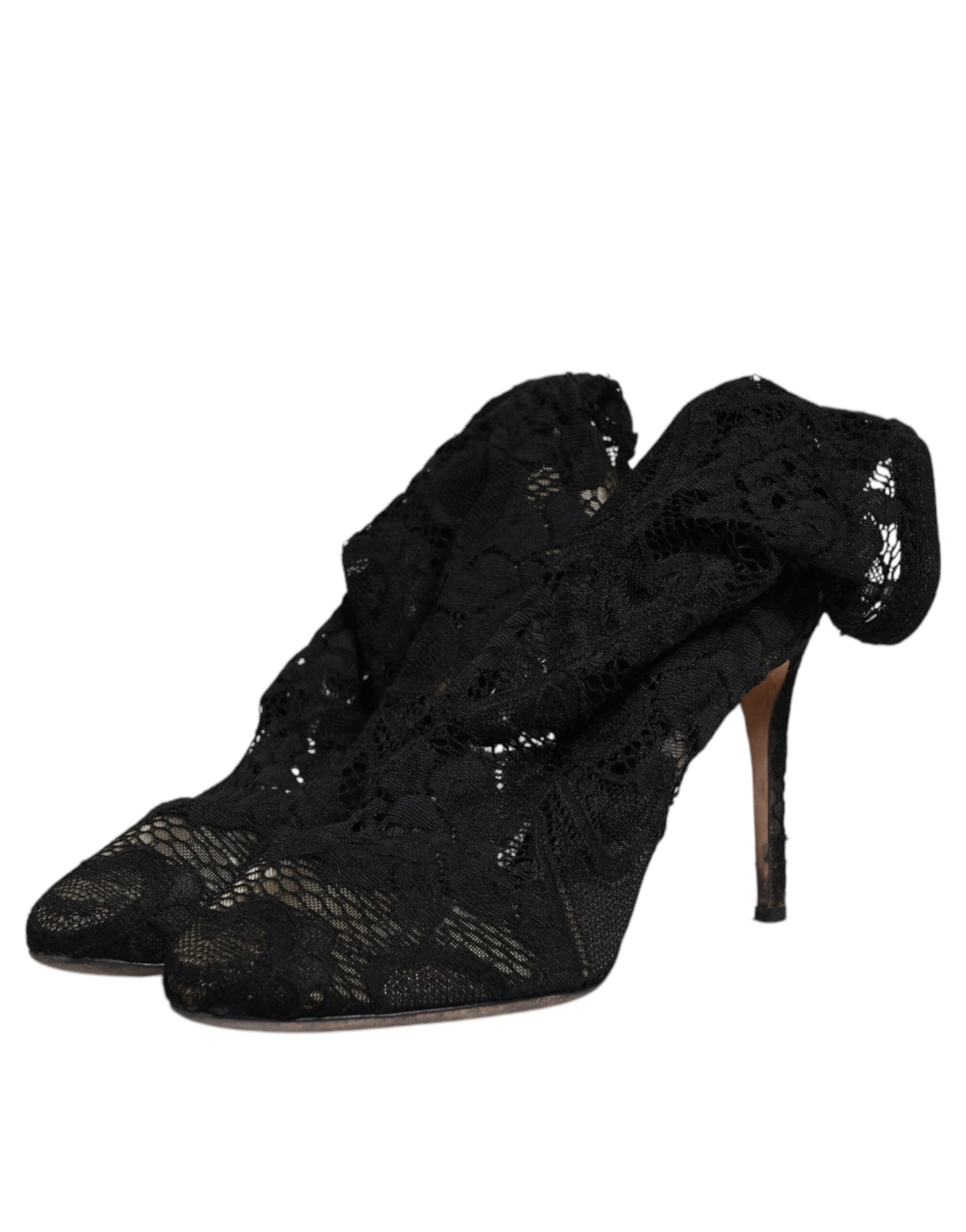 Dolce & Gabbana Black Lace Stretch Heels Mid Calf Boots Women's Shoes (Pre-Owned)