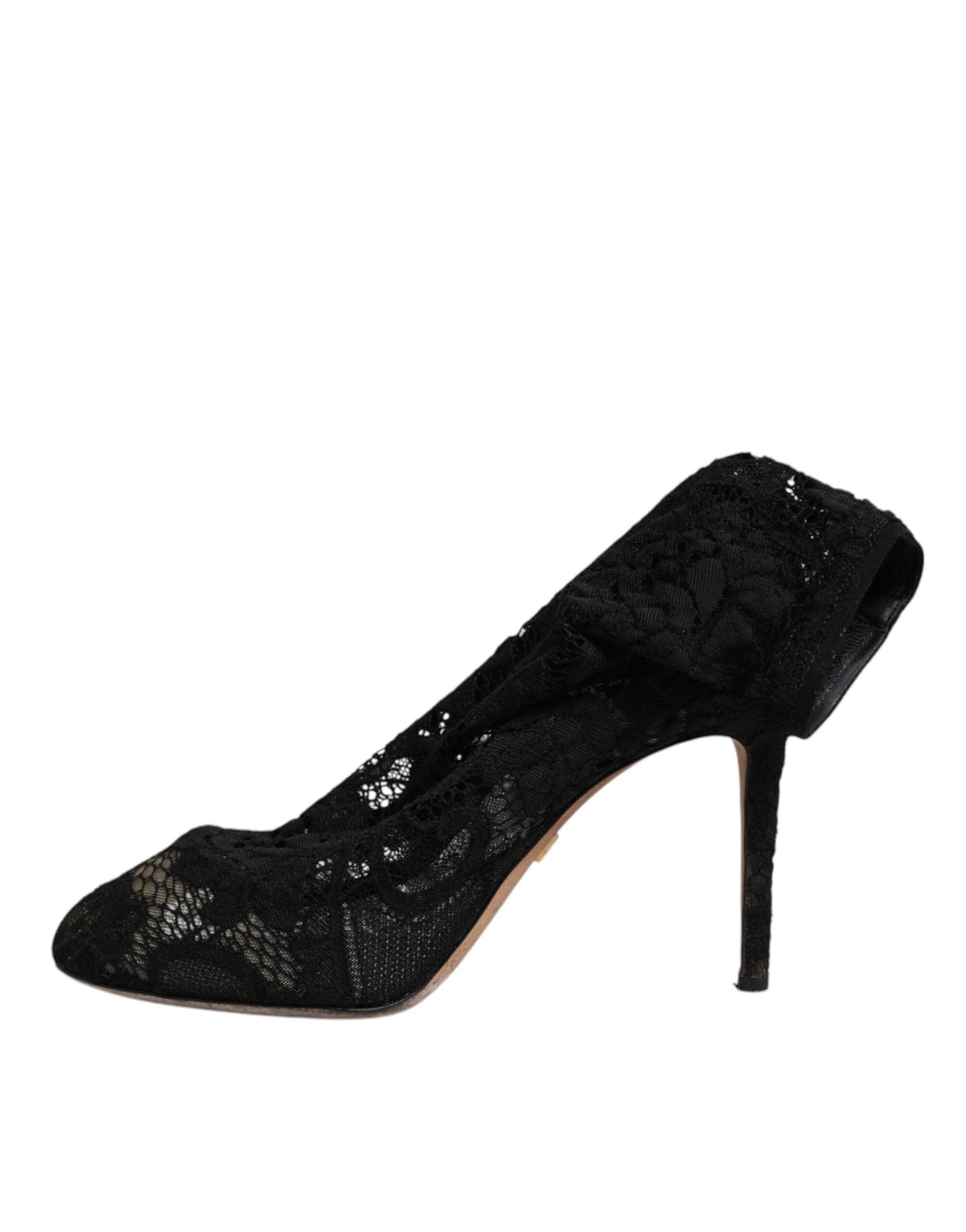 Dolce & Gabbana Black Lace Stretch Heels Mid Calf Boots Women's Shoes (Pre-Owned)
