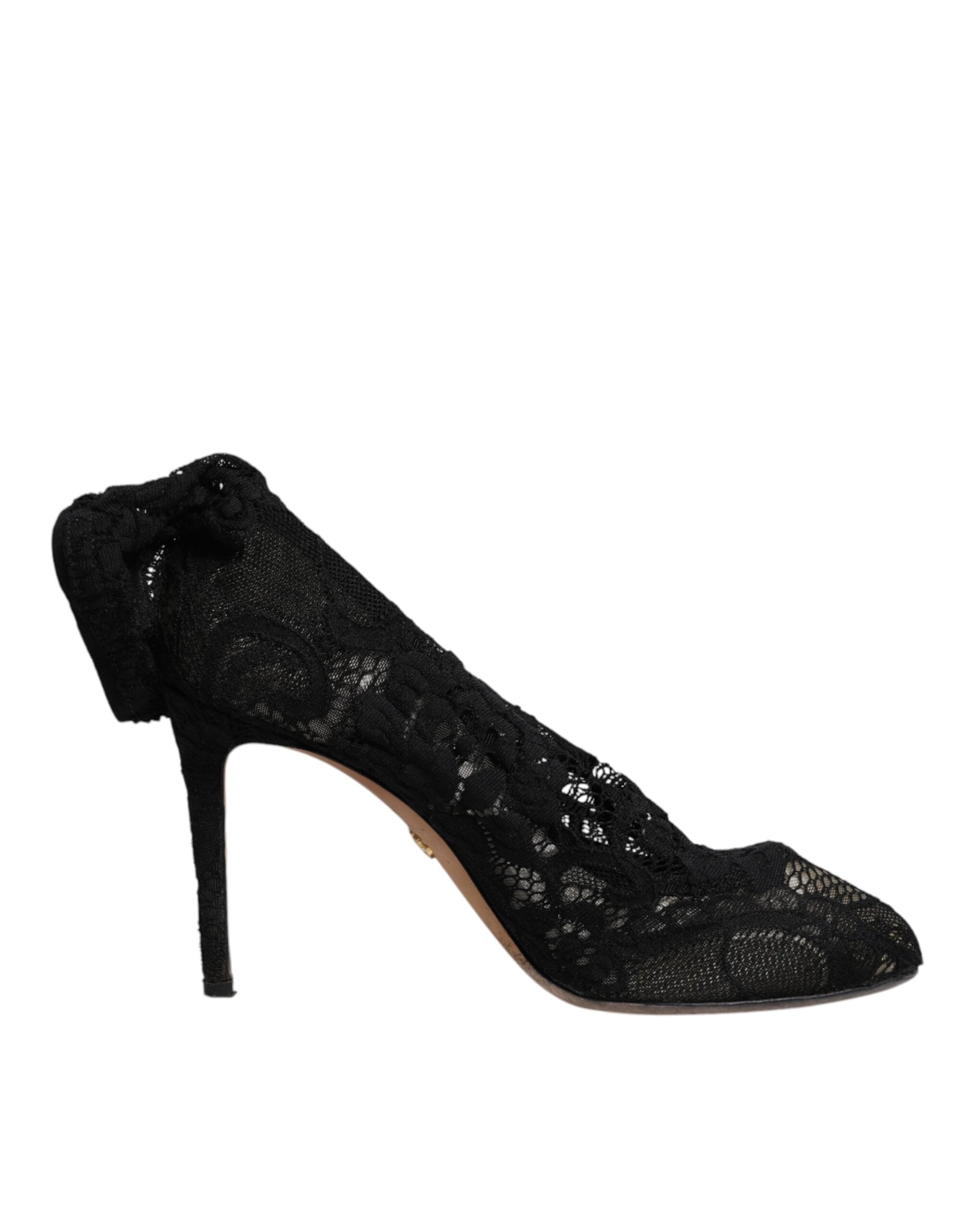 Dolce & Gabbana Black Lace Stretch Heels Mid Calf Boots Women's Shoes (Pre-Owned)