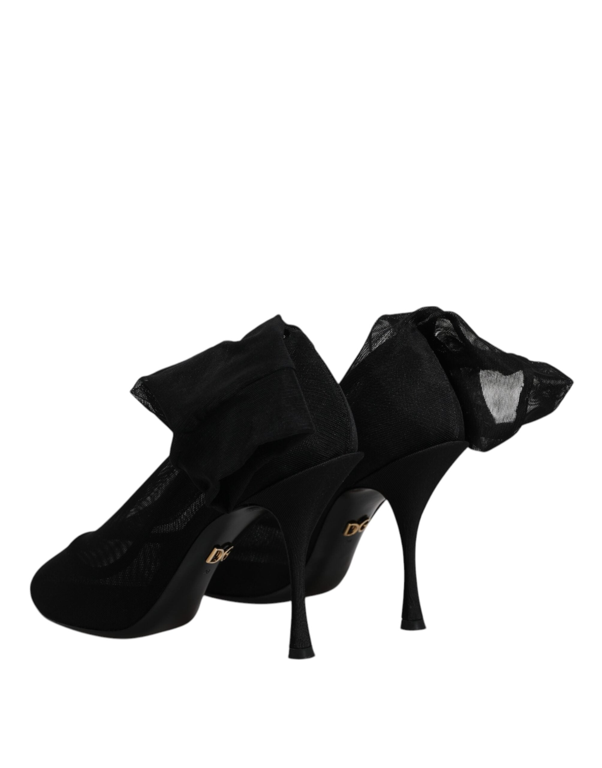 Dolce & Gabbana Black Silk Mesh Sock Style Boots Women's Shoes (Pre-Owned)