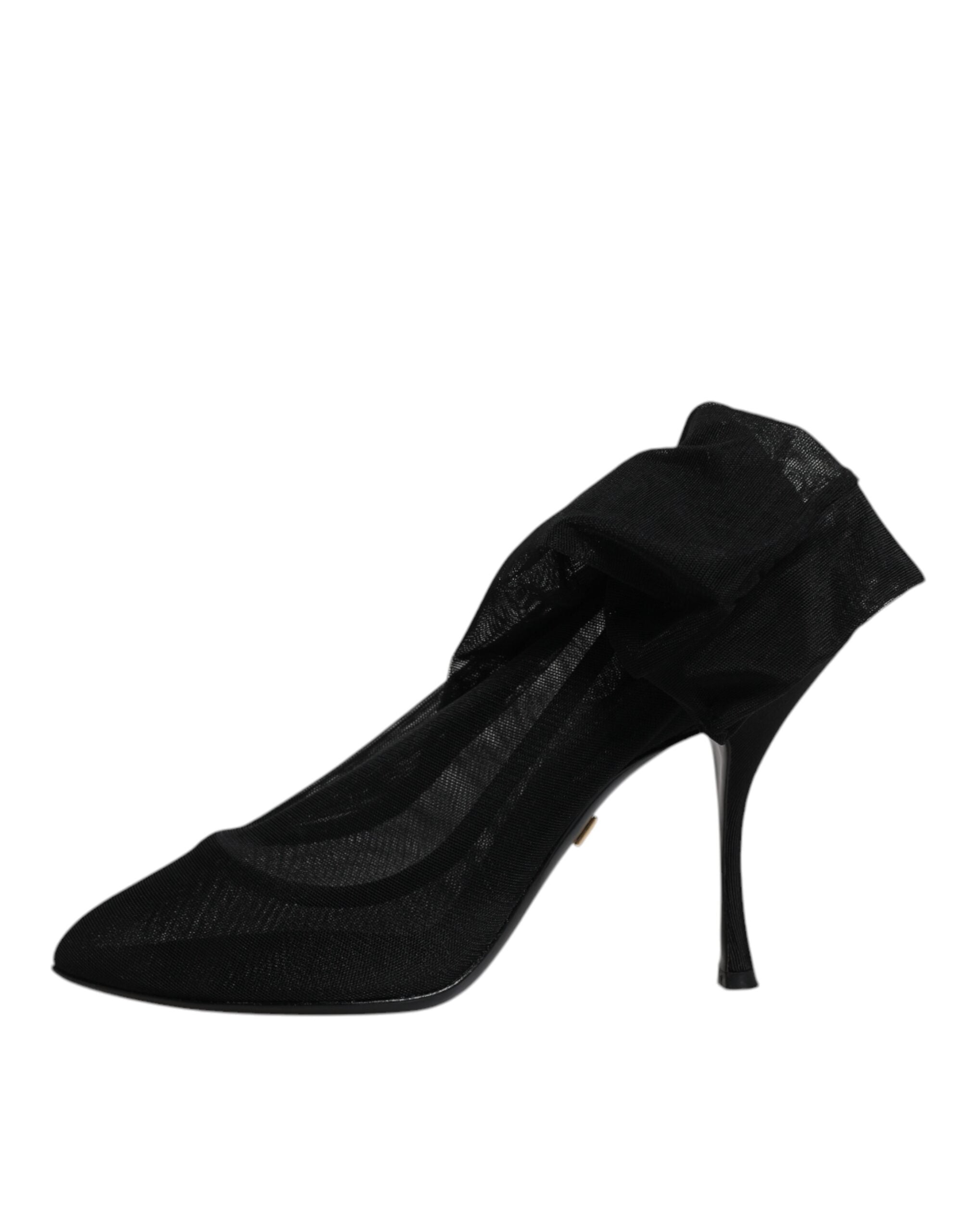 Dolce & Gabbana Black Silk Mesh Sock Style Boots Women's Shoes (Pre-Owned)