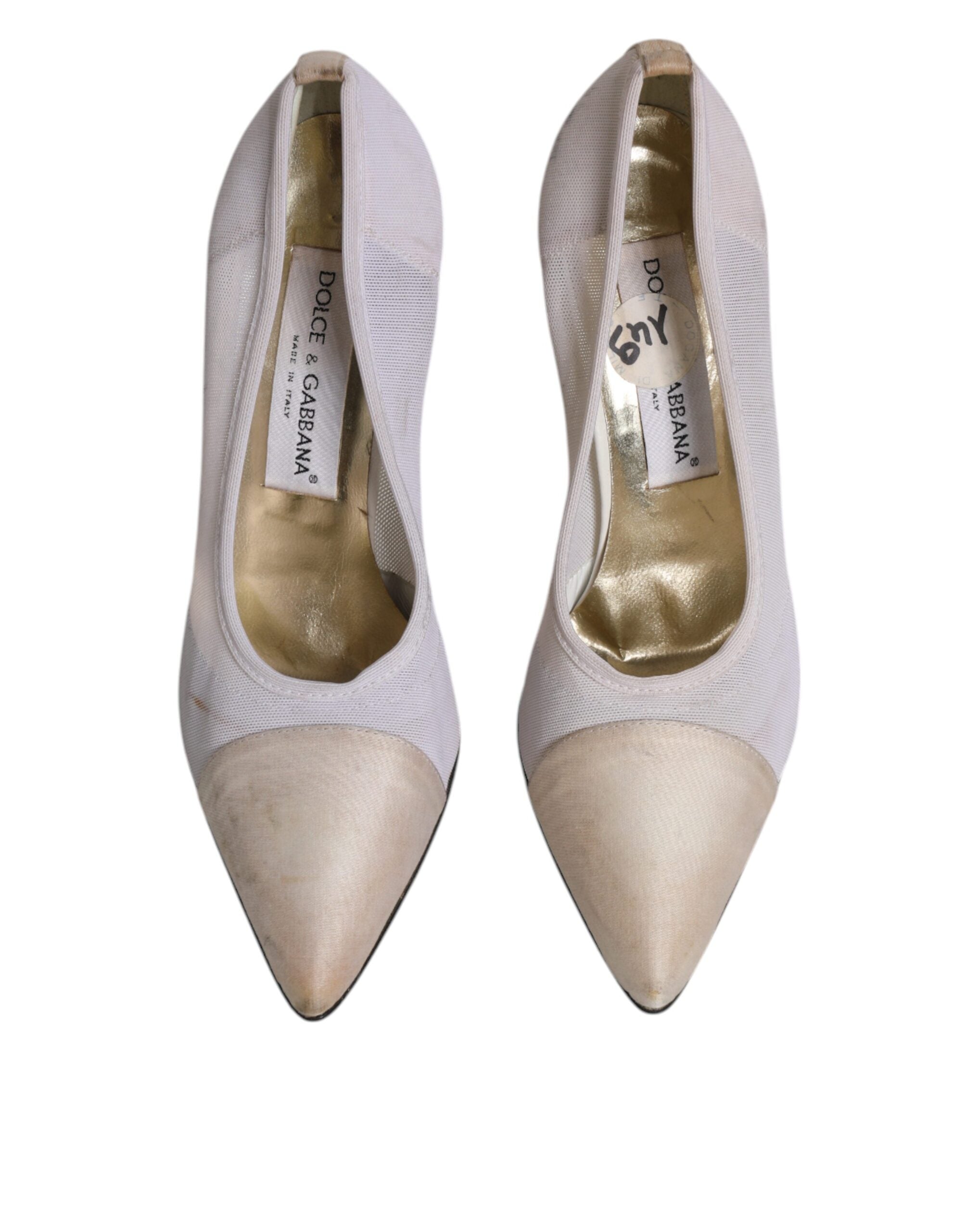 Dolce & Gabbana White Beige Leather High Heels Pumps Women's Shoes (Pre-Owned)