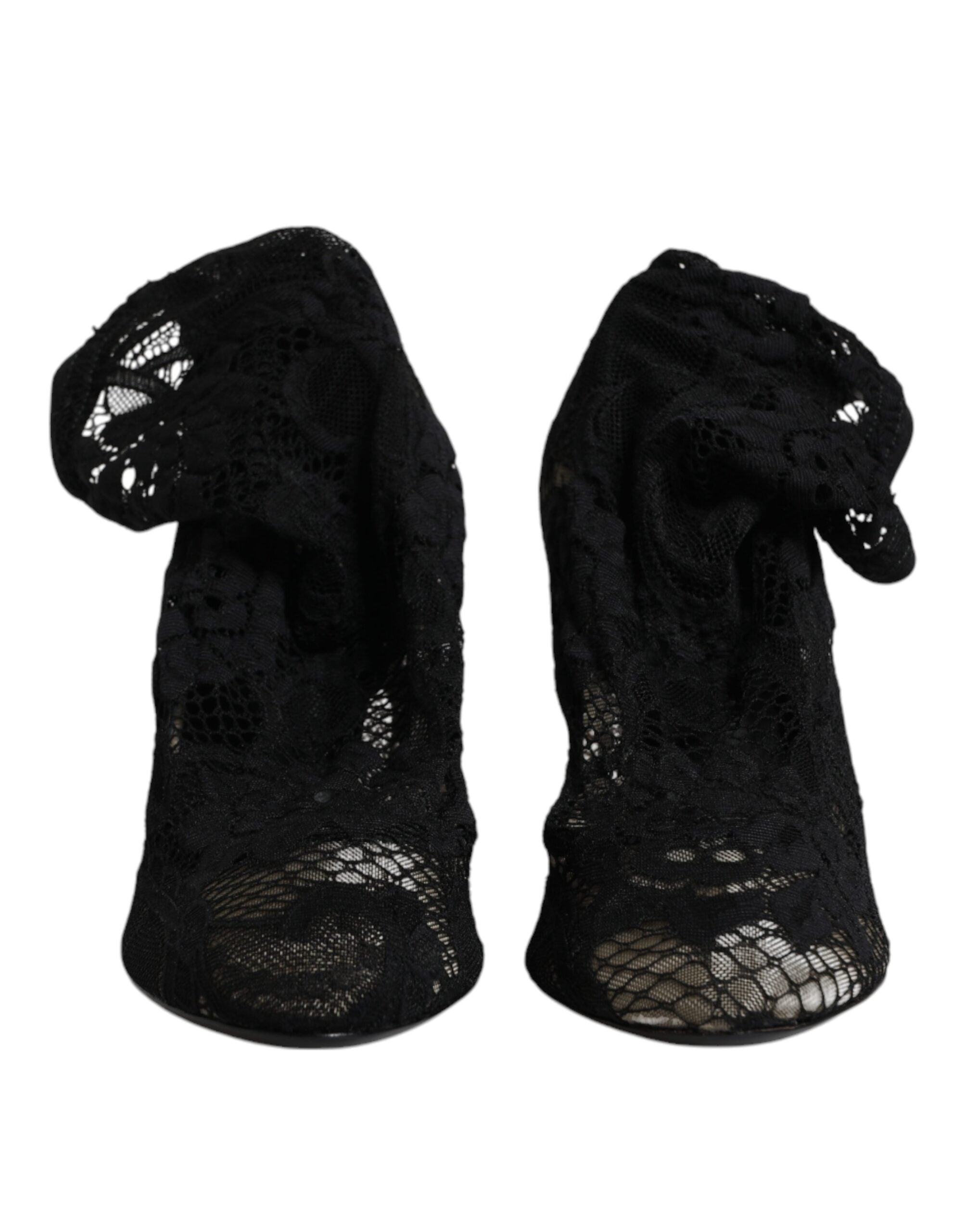 Dolce & Gabbana Black Lace Stretch Heels Mid Calf Boots Women's Shoes