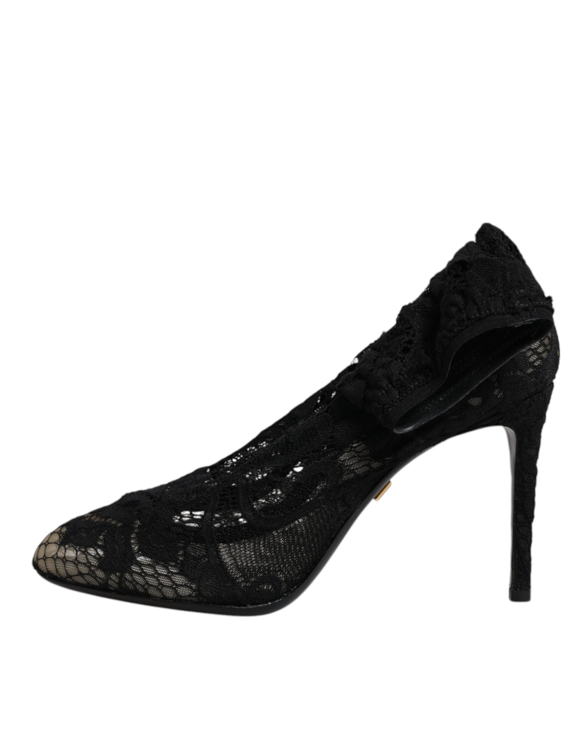 Dolce & Gabbana Black Lace Stretch Heels Mid Calf Boots Women's Shoes