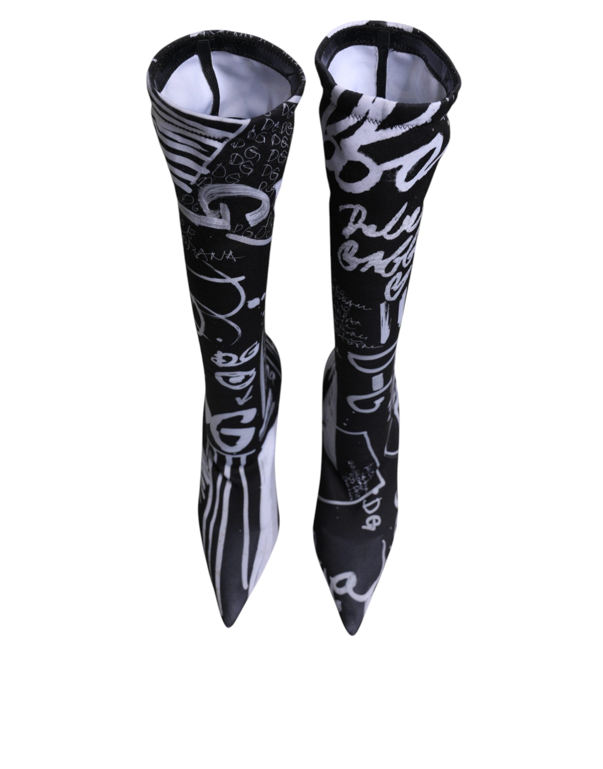 Dolce & Gabbana Black Logo Stretch Heels High Boots Women's Shoes