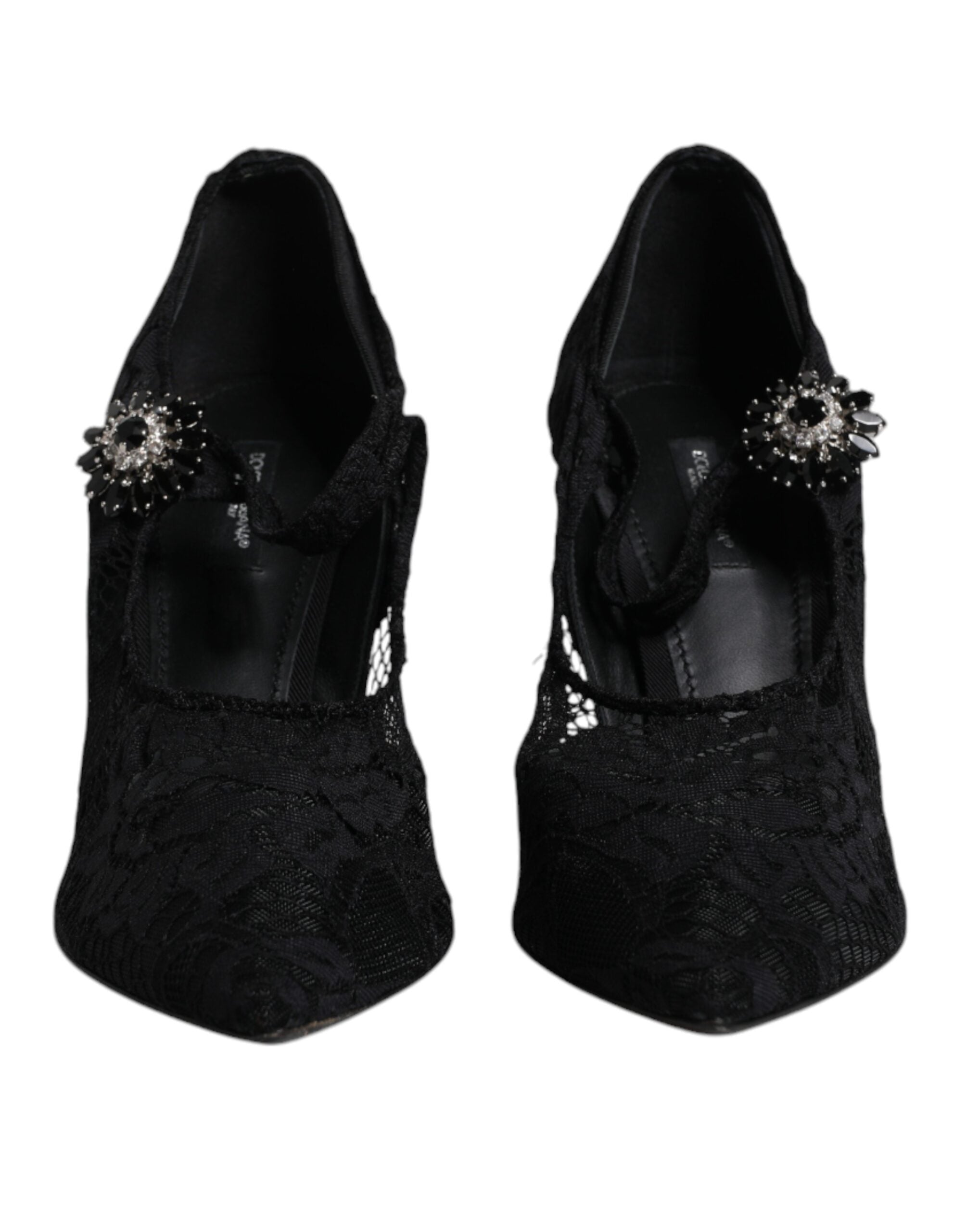 Dolce & Gabbana Black Lace Crystals Mary Jane Pumps Women's Shoes