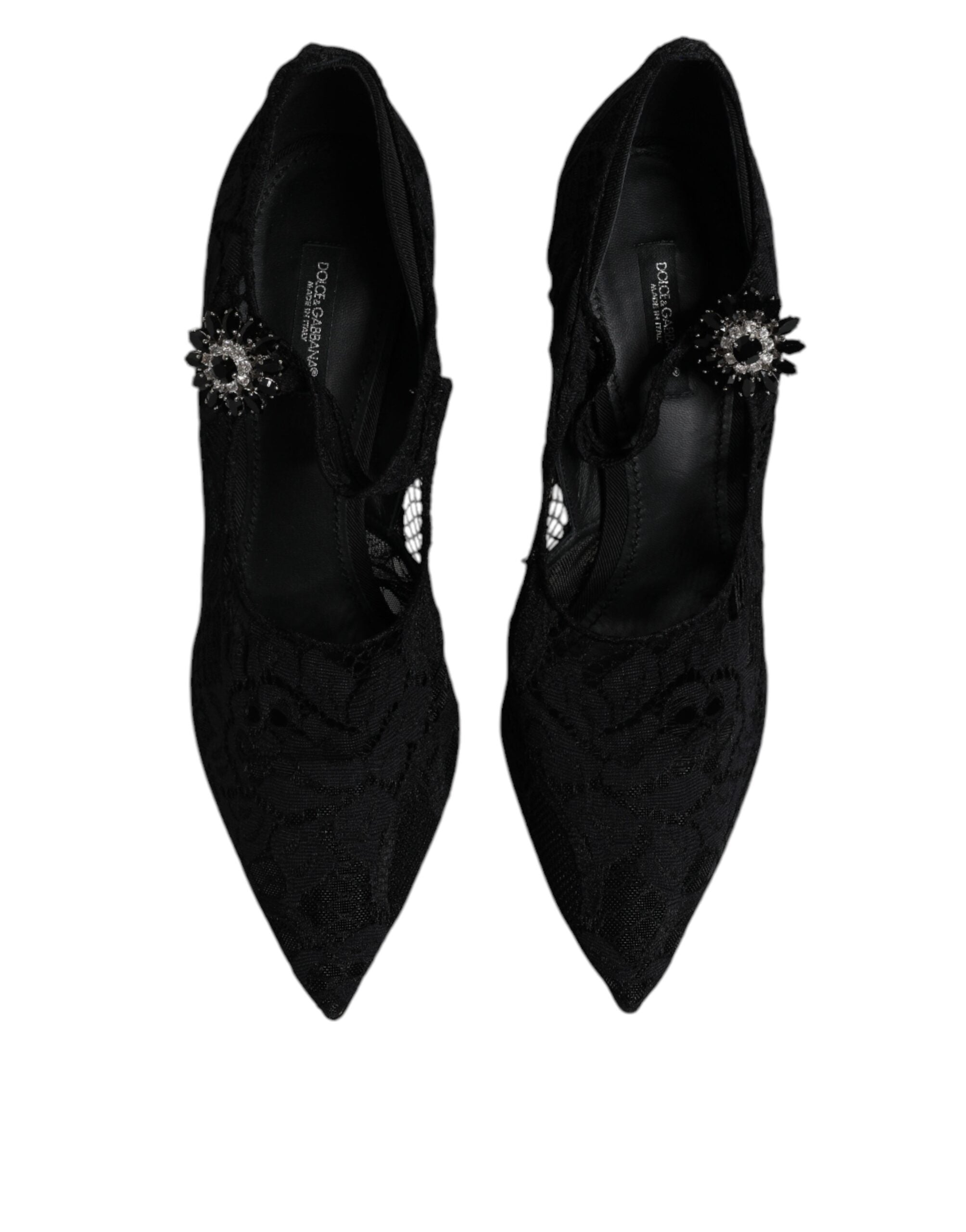 Dolce & Gabbana Black Lace Crystals Mary Jane Pumps Women's Shoes