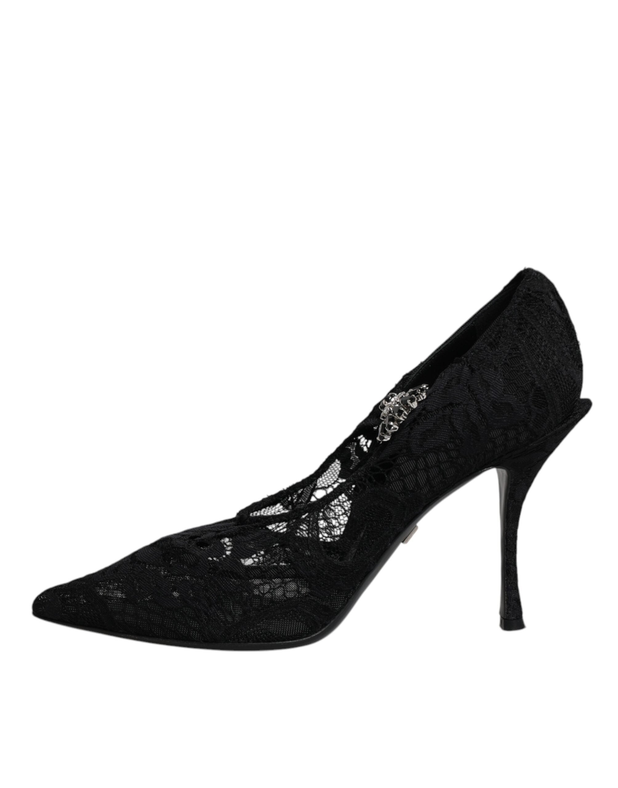 Dolce & Gabbana Black Lace Crystals Mary Jane Pumps Women's Shoes