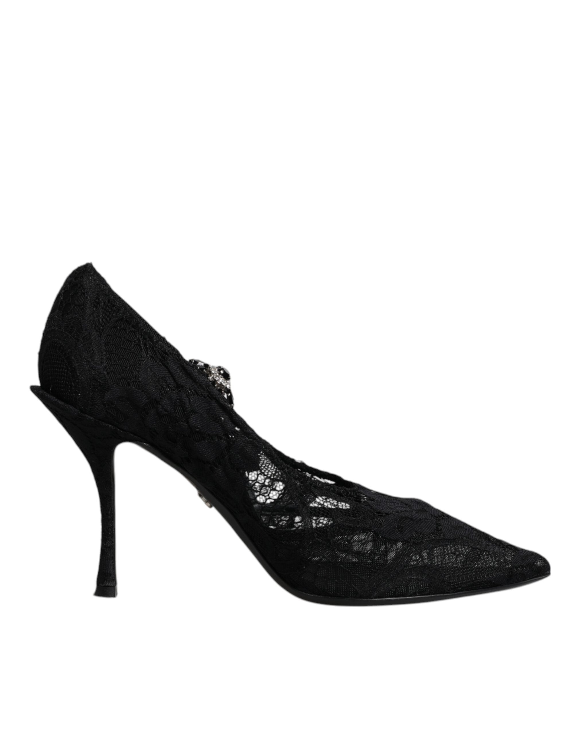 Dolce & Gabbana Black Lace Crystals Mary Jane Pumps Women's Shoes