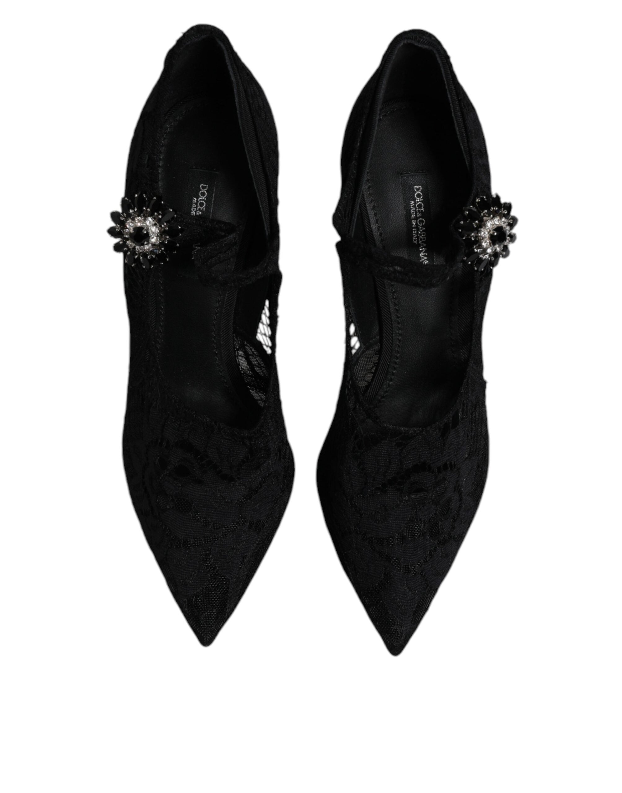 Dolce & Gabbana Black Lace Crystals Mary Jane Pumps Women's Shoes (Pre-Owned)