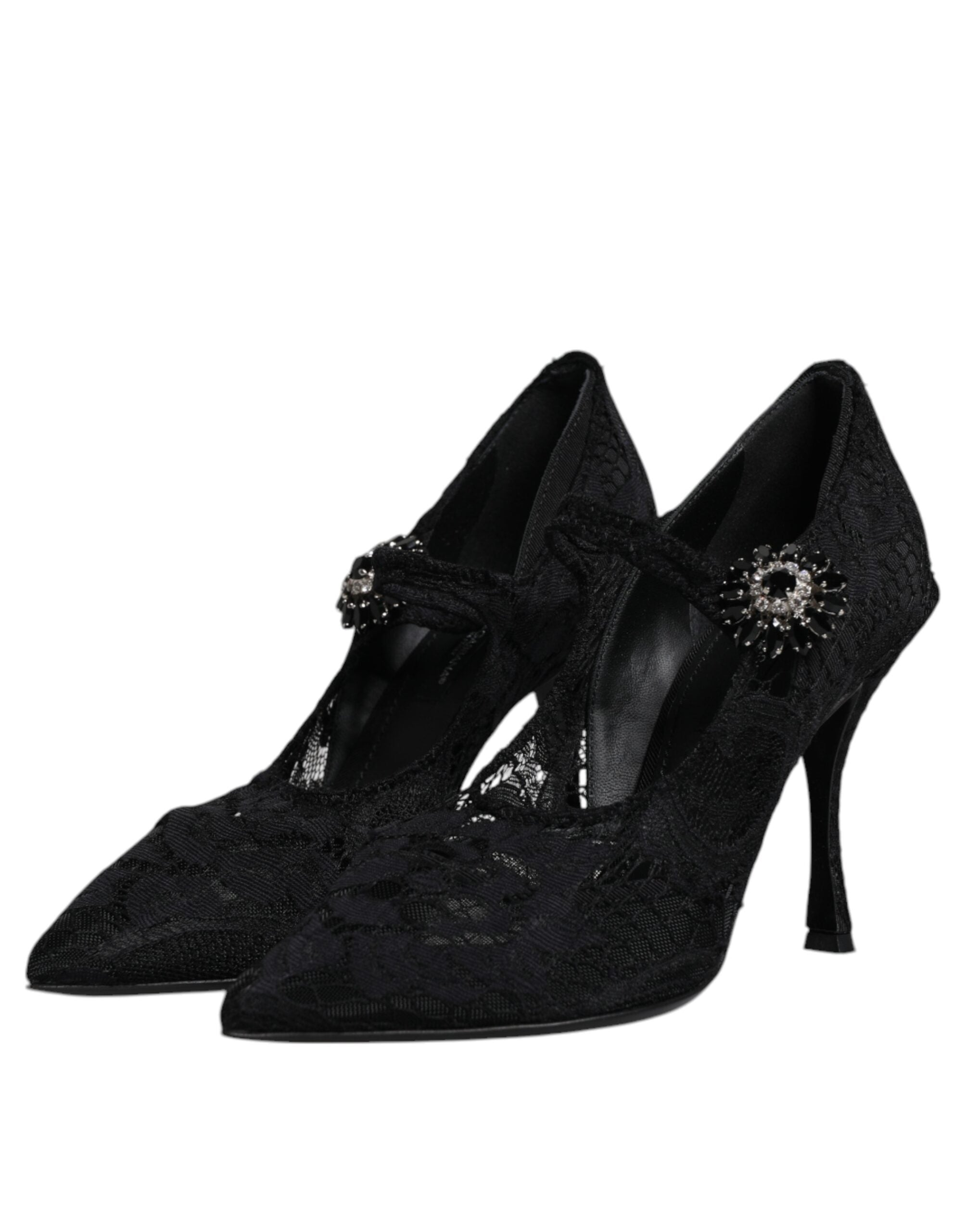 Dolce & Gabbana Black Lace Crystals Mary Jane Pumps Women's Shoes (Pre-Owned)