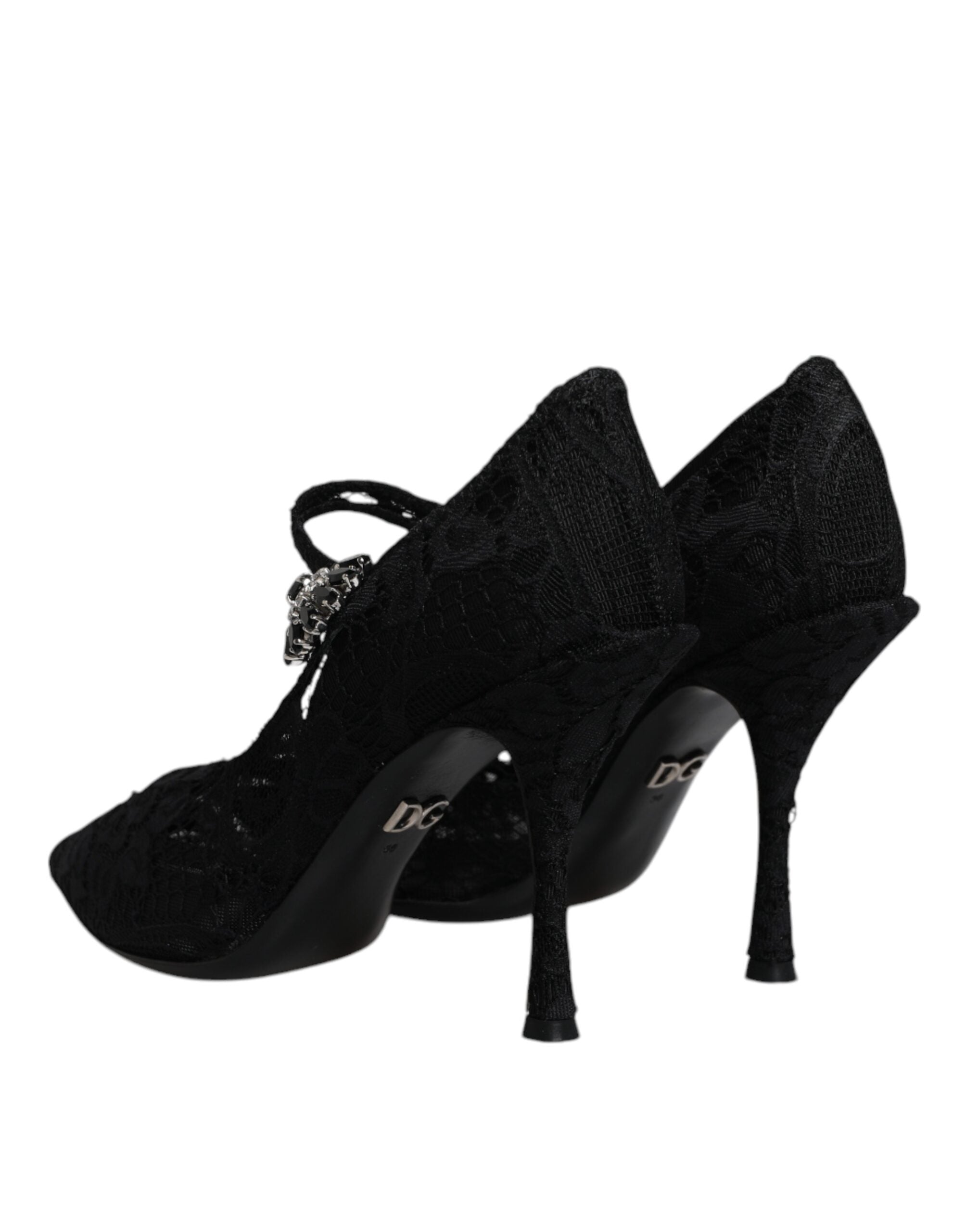 Dolce & Gabbana Black Lace Crystals Mary Jane Pumps Women's Shoes (Pre-Owned)