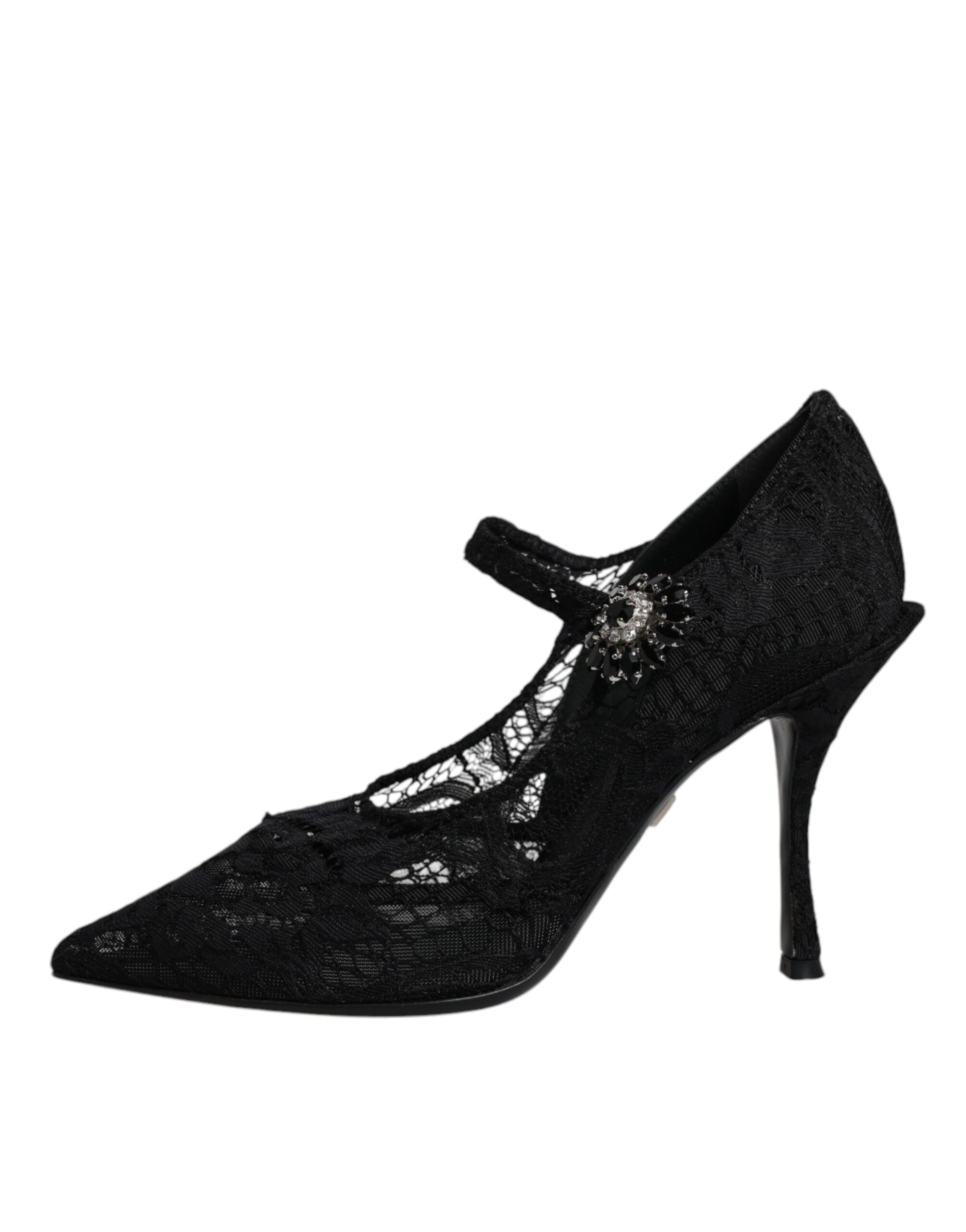 Dolce & Gabbana Black Lace Crystals Mary Jane Pumps Women's Shoes (Pre-Owned)