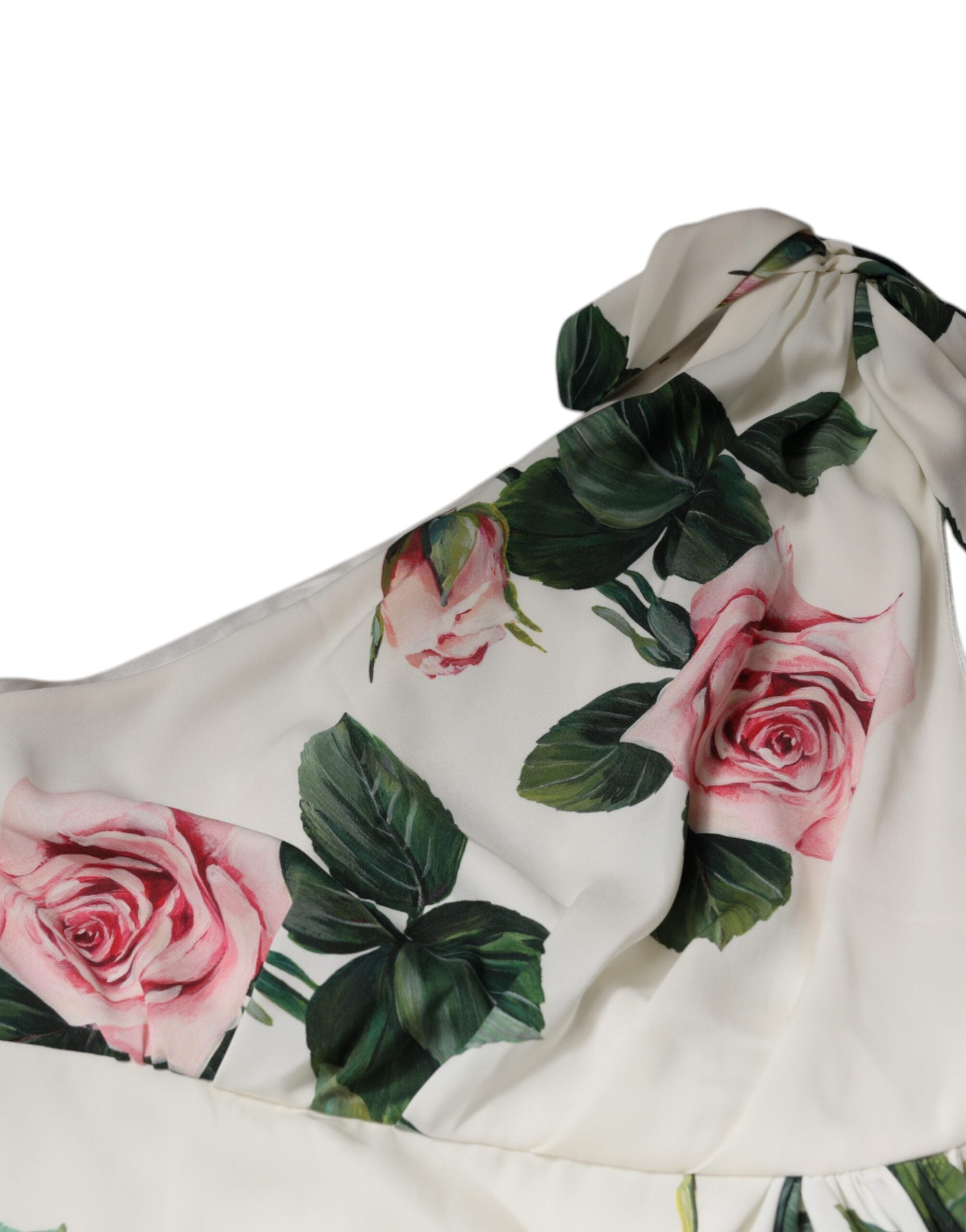 Dolce & Gabbana White Floral Silk One Shoulder Midi Women's Dress